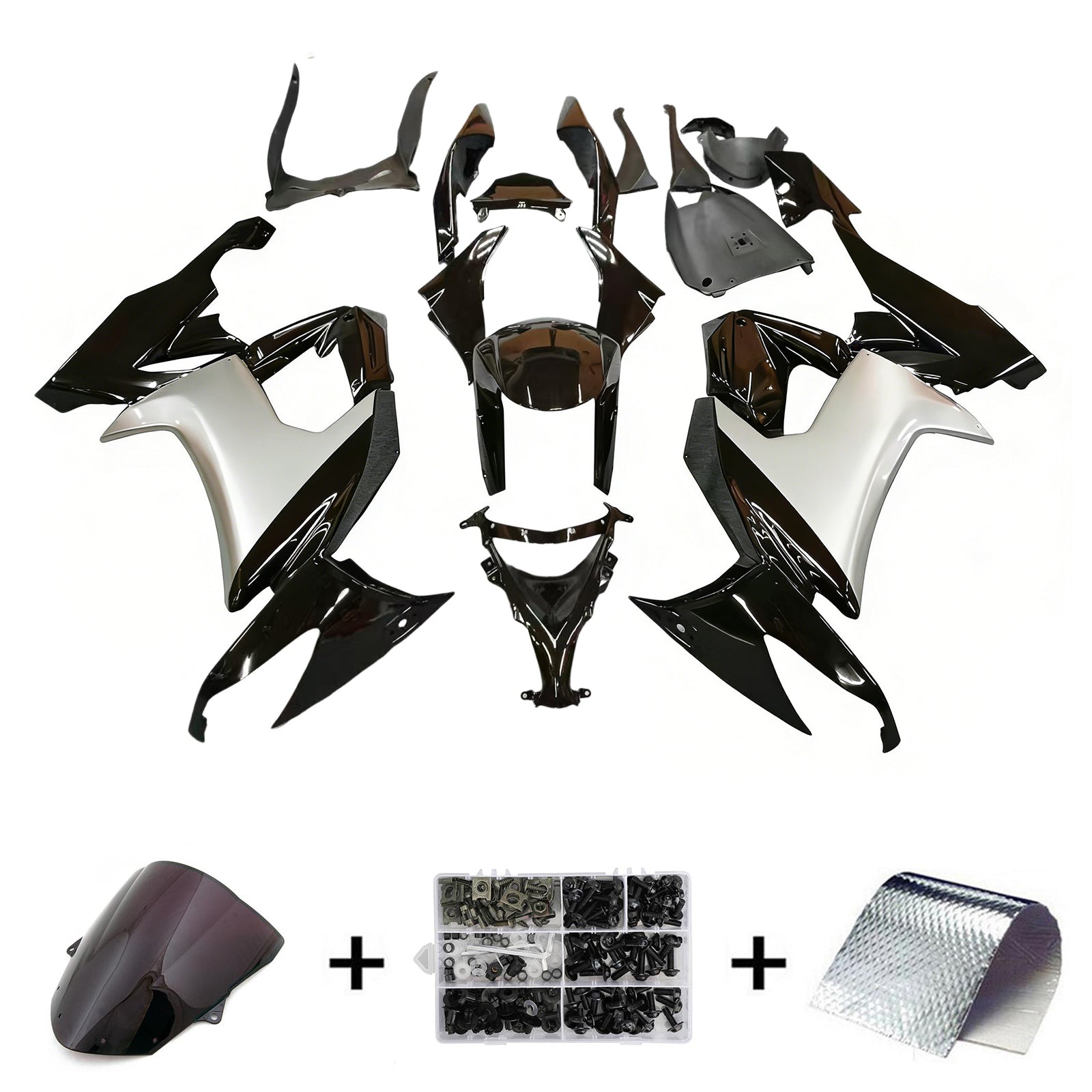 Amotopart 2008-2010 Kawasaki ZX10R Schwarz&Grauer Verkleidungssatz