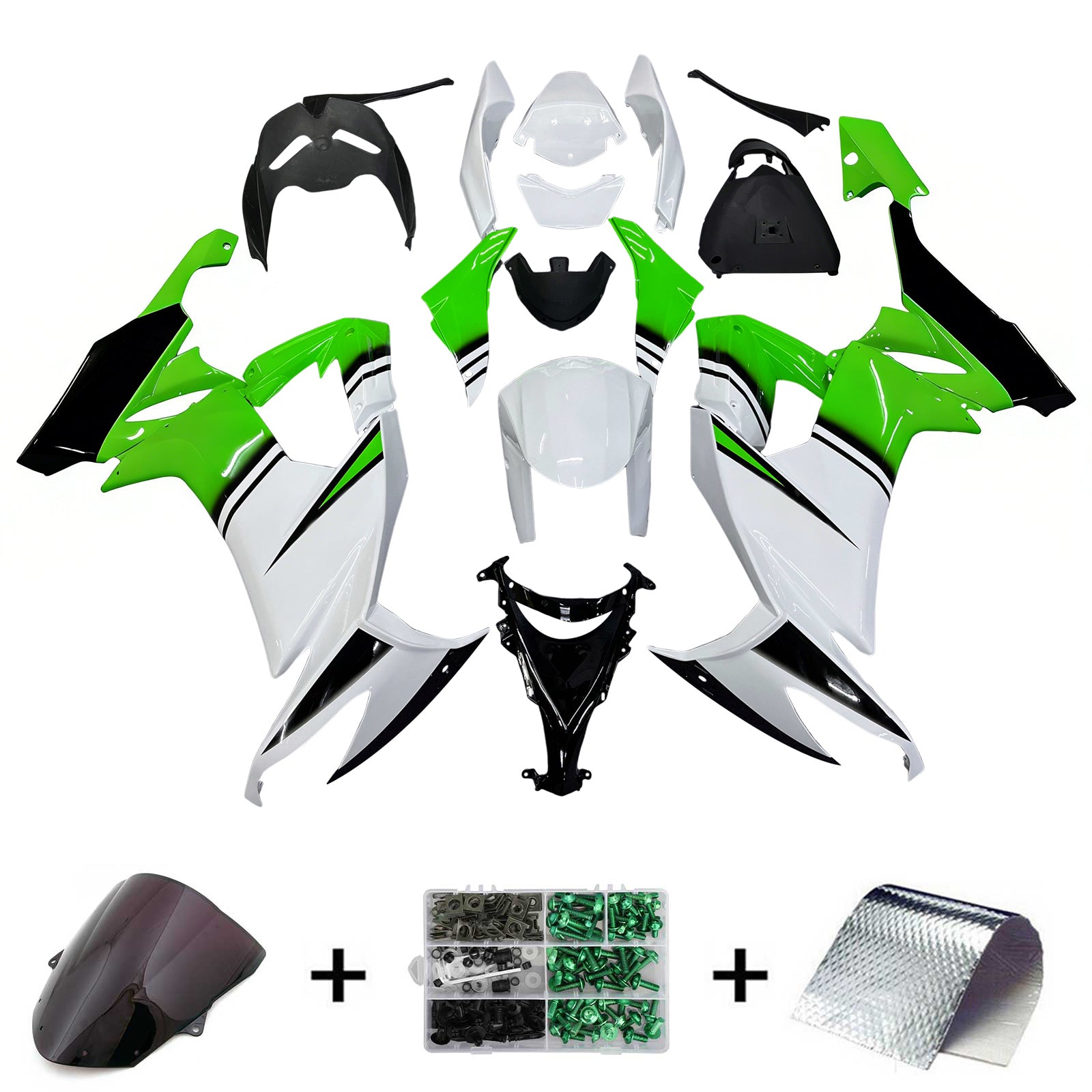 Amotopart 2008-2010 Kawasaki ZX10R Green&White Style2 Fairing Kit