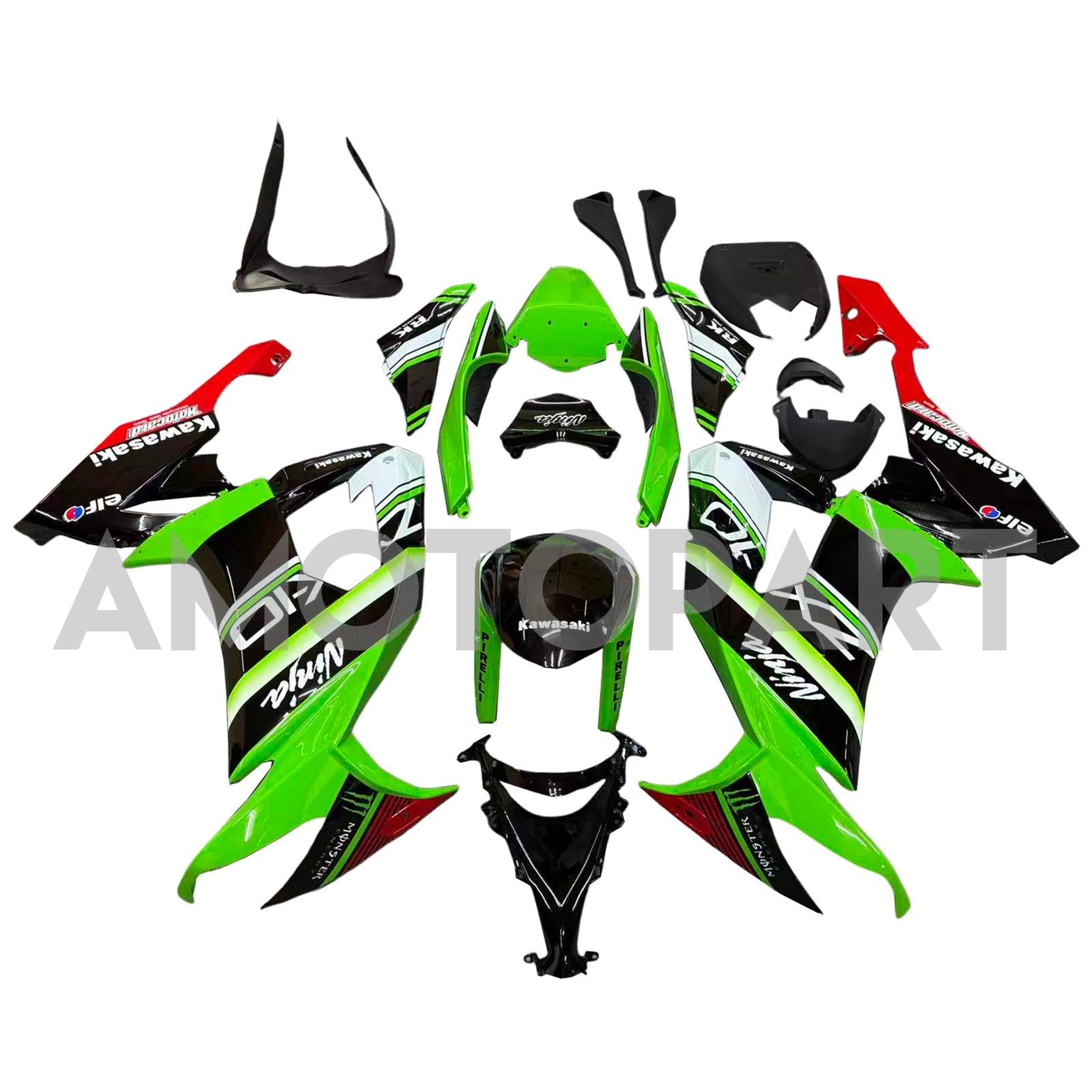 Amotopart 2008-2010 Kawasaki ZX10R Green&Red Style3 Fairing Kit