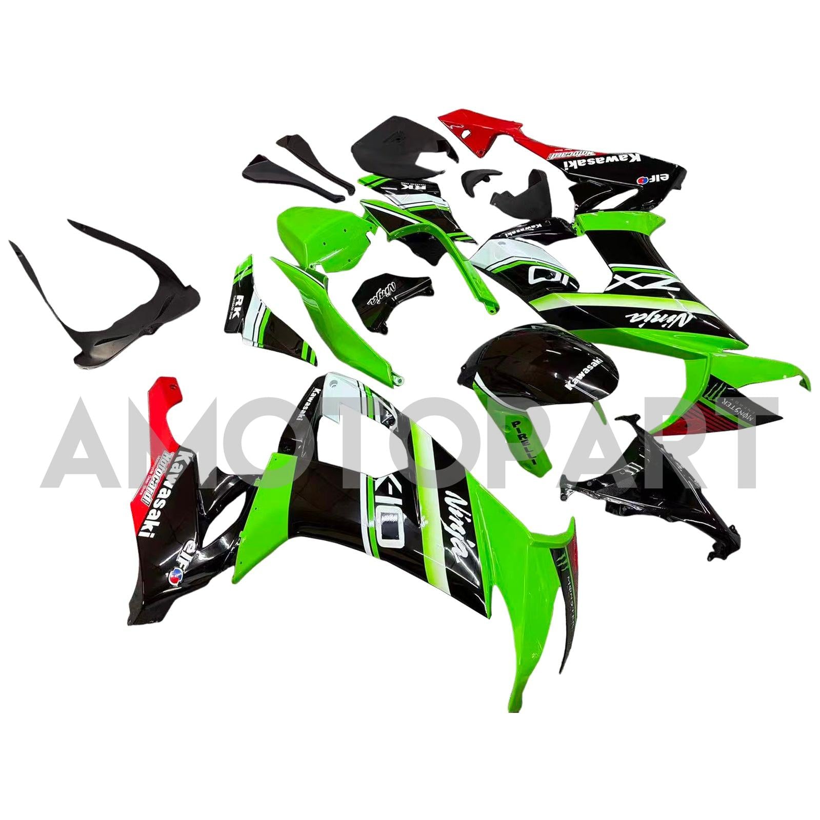 Amotopart 2008-2010 Kawasaki ZX10R Green&Red Style3 Fairing Kit