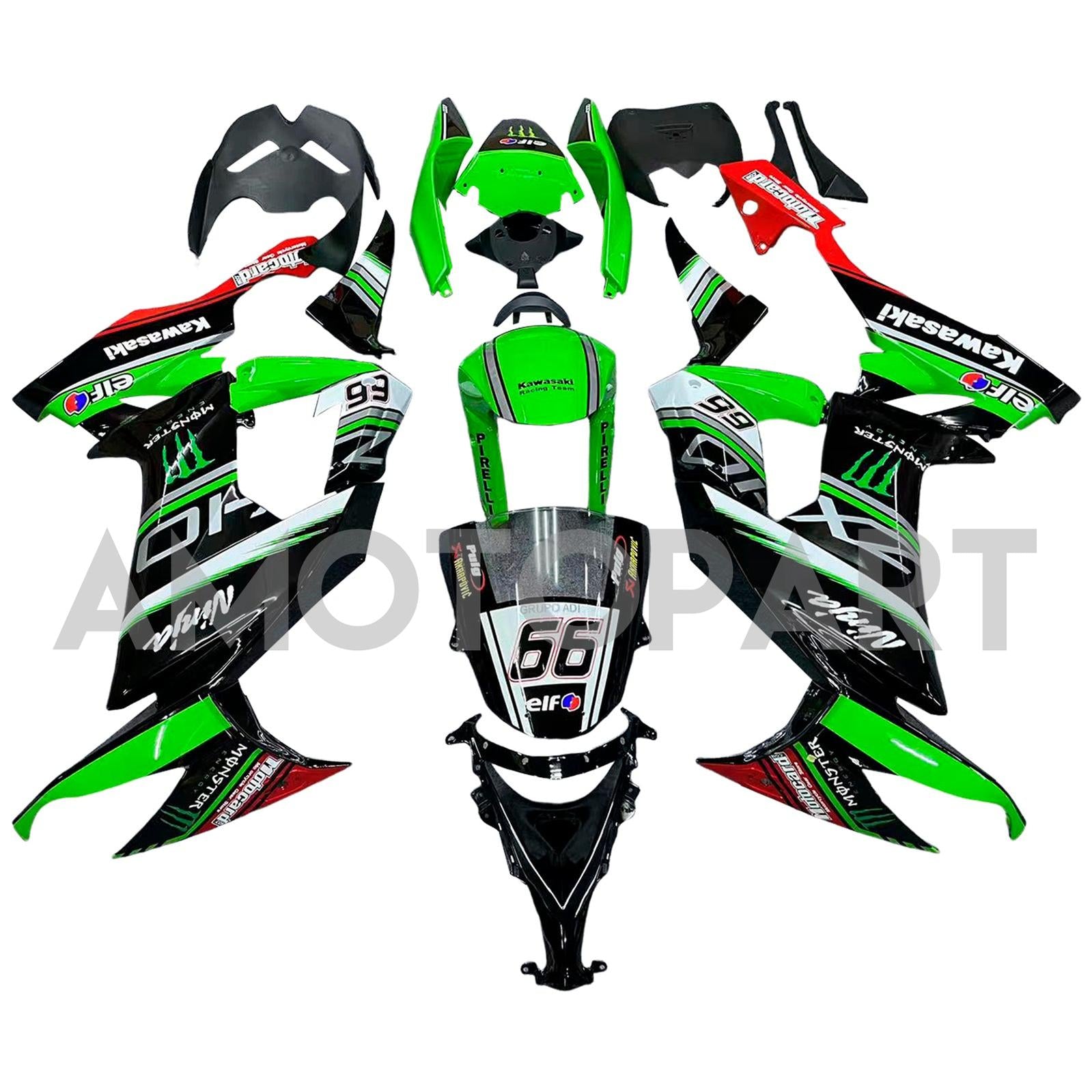 Amotopart 2008-2010 Kawasaki ZX10R Kit de carenado verde y rojo Style5