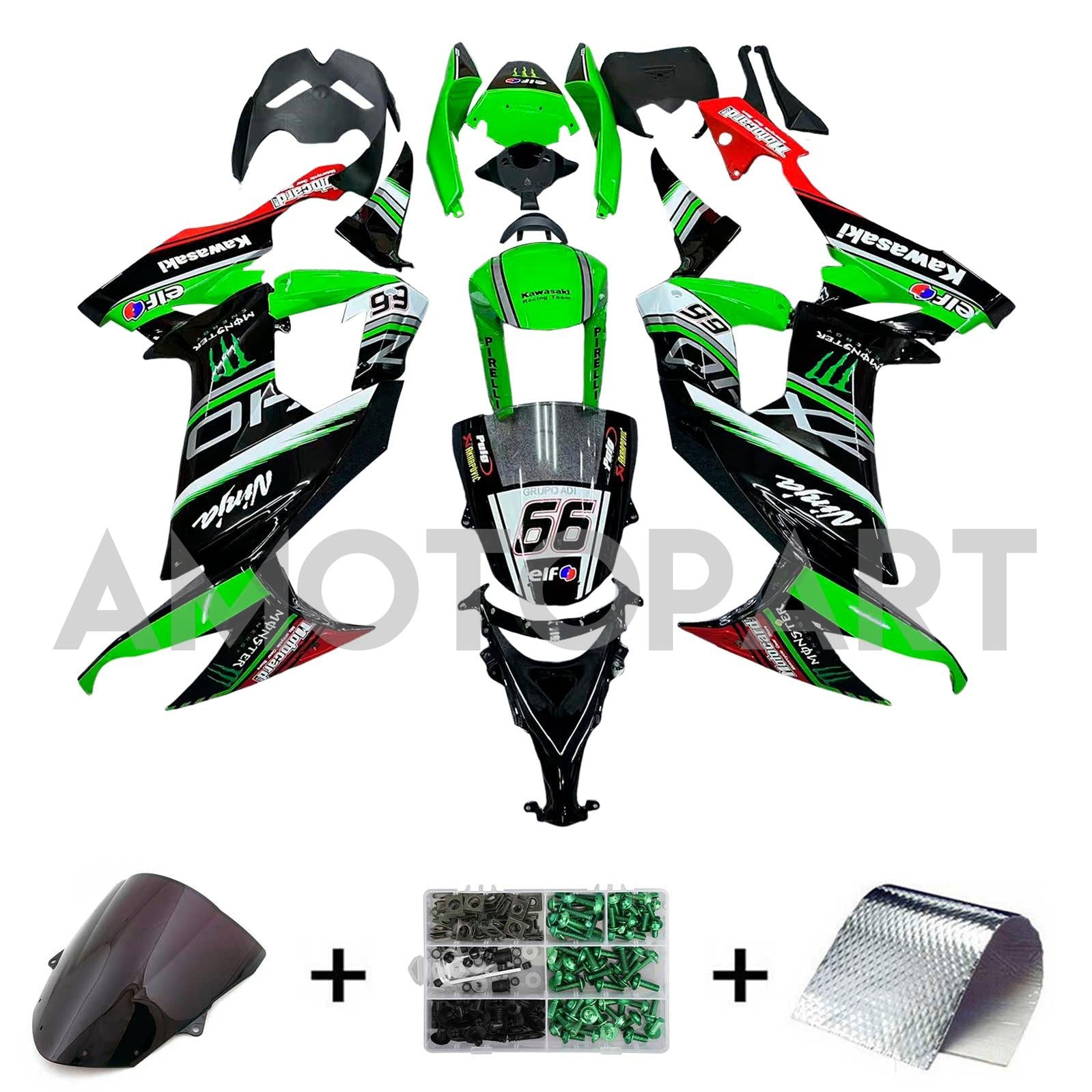 Amotopart 2008-2010 Kawasaki ZX10R Green&Red Style5 Fairing Kit