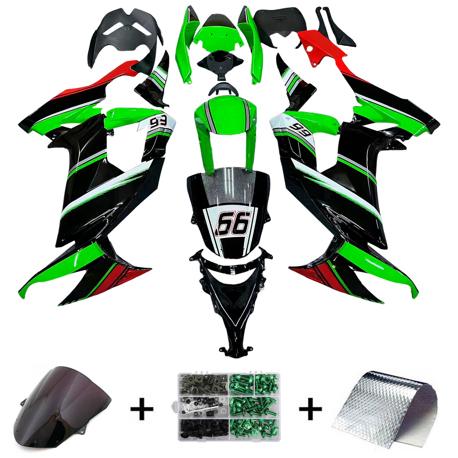 Amotopart 2008-2010 Kawasaki ZX10R Zestaw Fairing Green & Red Style5