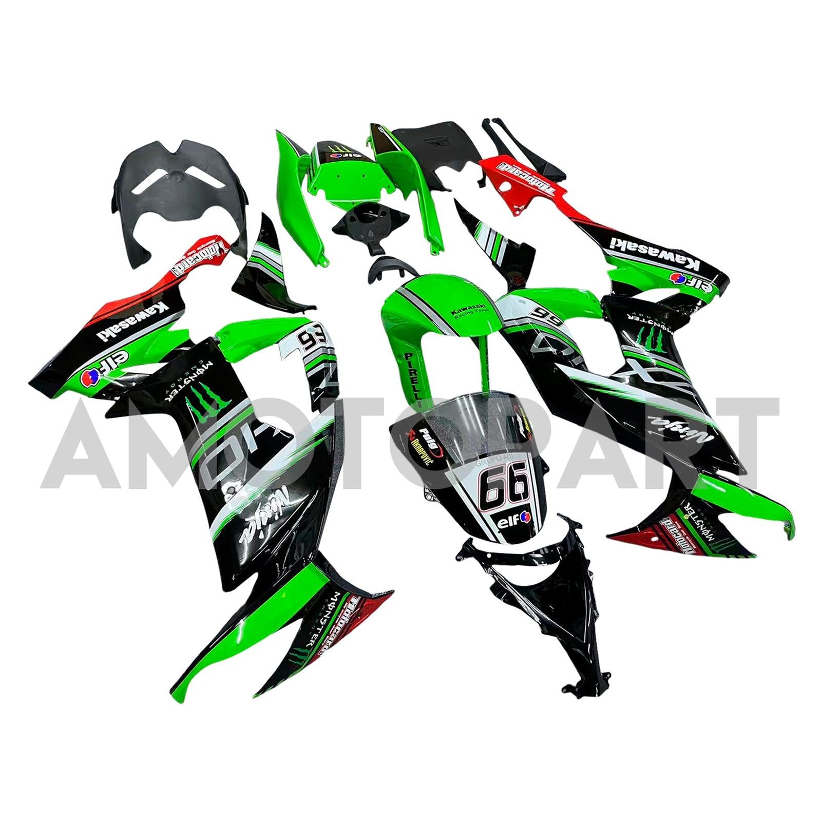 Amotopart 2008-2010 Kawasaki ZX10R Kit de carenado verde y rojo Style5