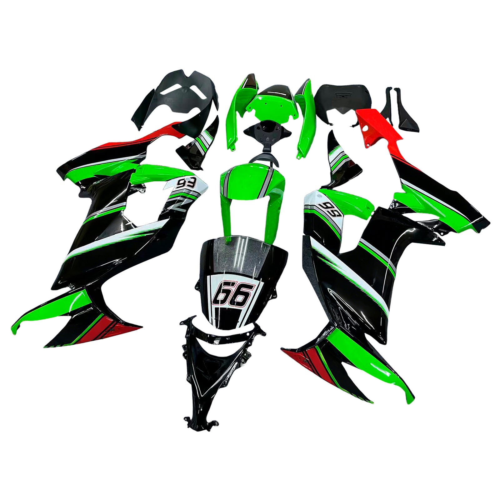 Amotopart 2008-2010 Kawasaki ZX10R Green&Red Style5 Fairing Kit