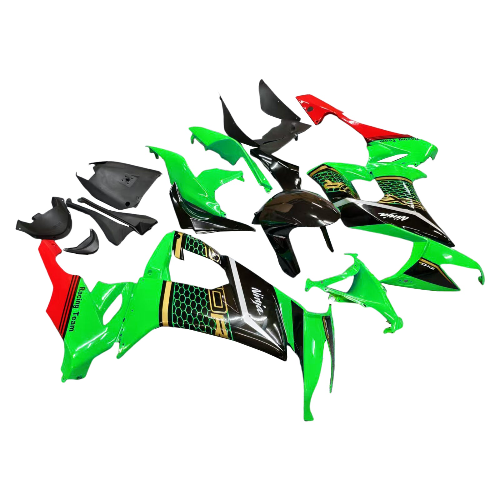 Amotopart 2008-2010 Kawasaki ZX10r Black Green Red Fairing Kit