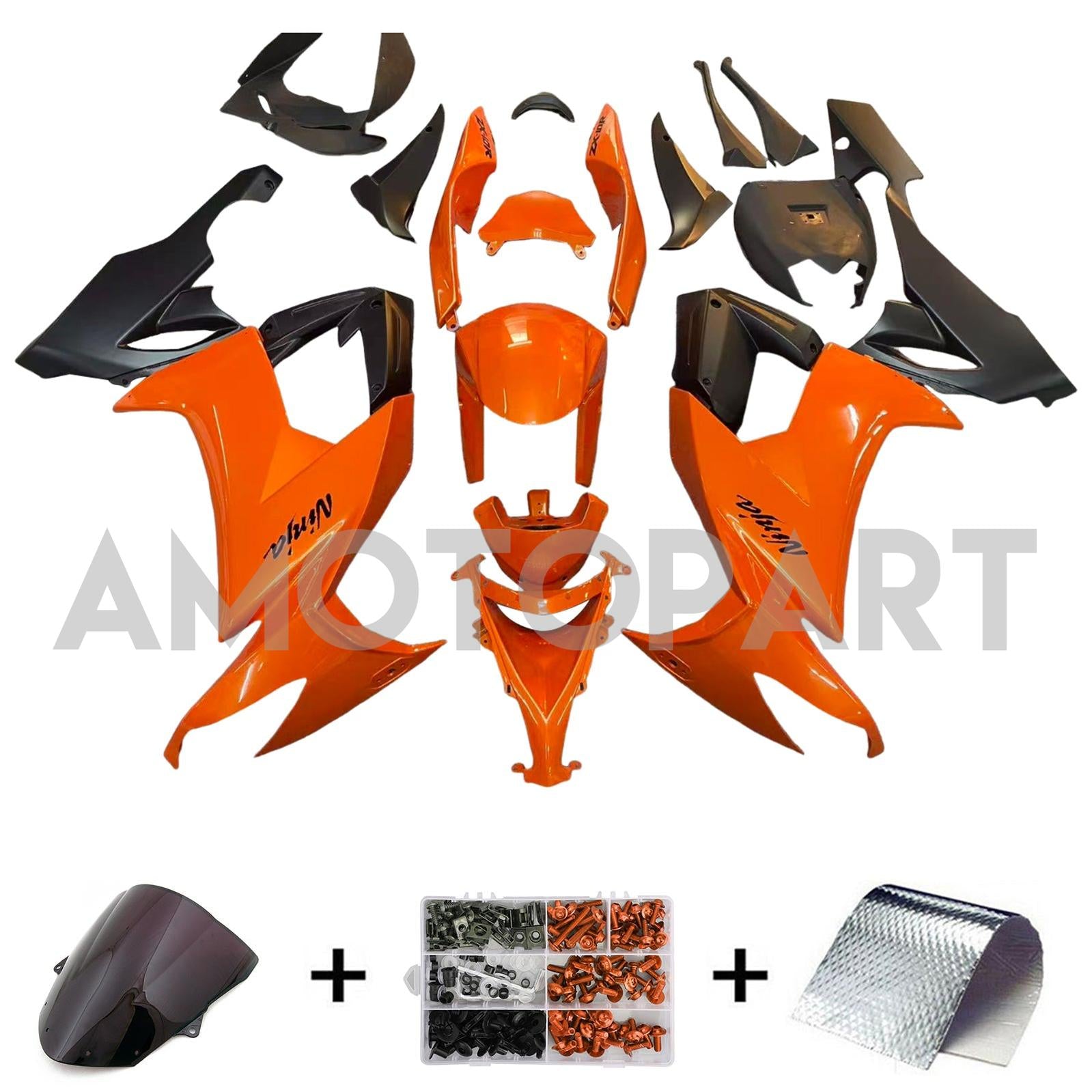 Amotopart 2008-2010 Kawasaki ZX10R Orange Black Fairing Kit