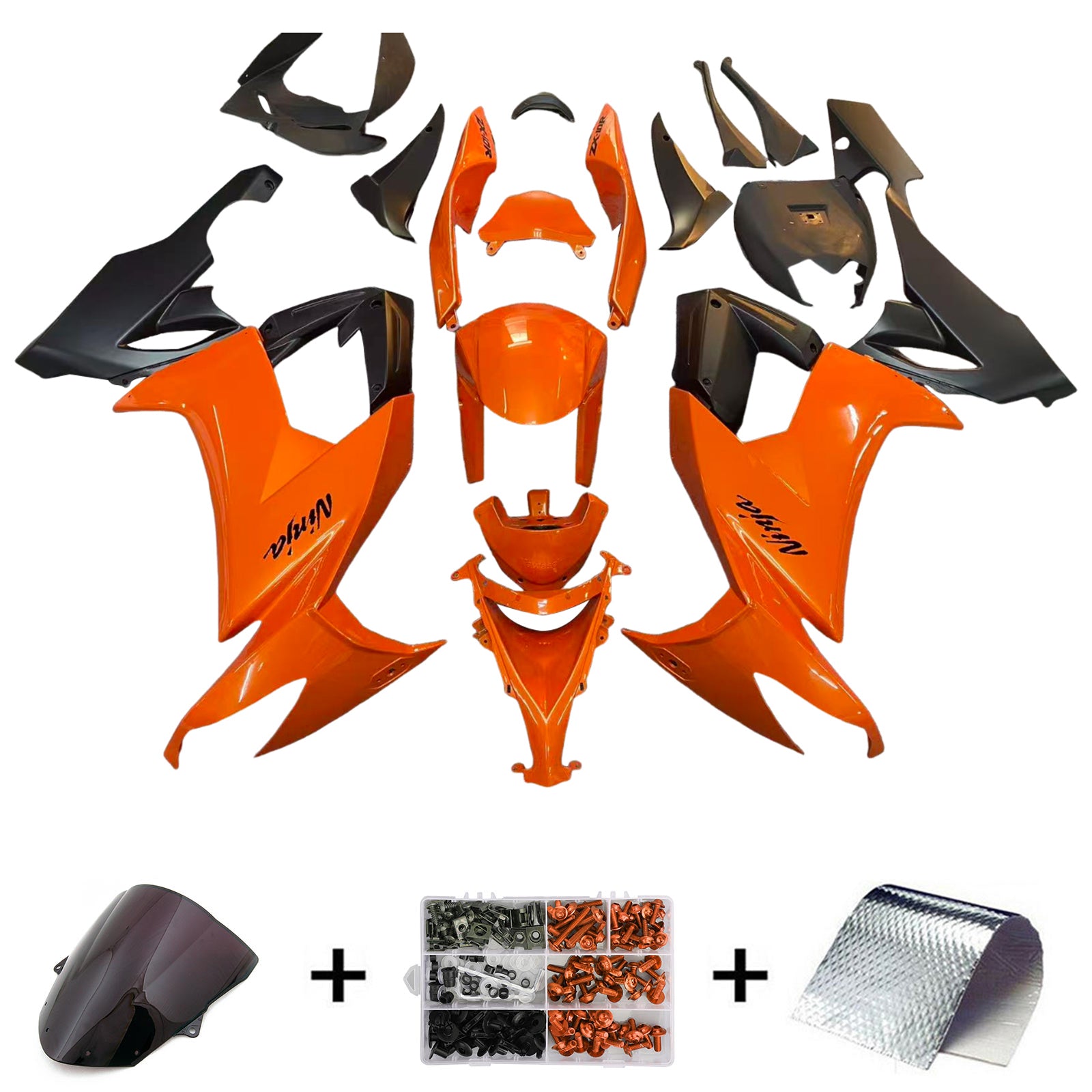 Amotopart 2008-2010 Kawasaki ZX10R Orange Black Fairing Kit