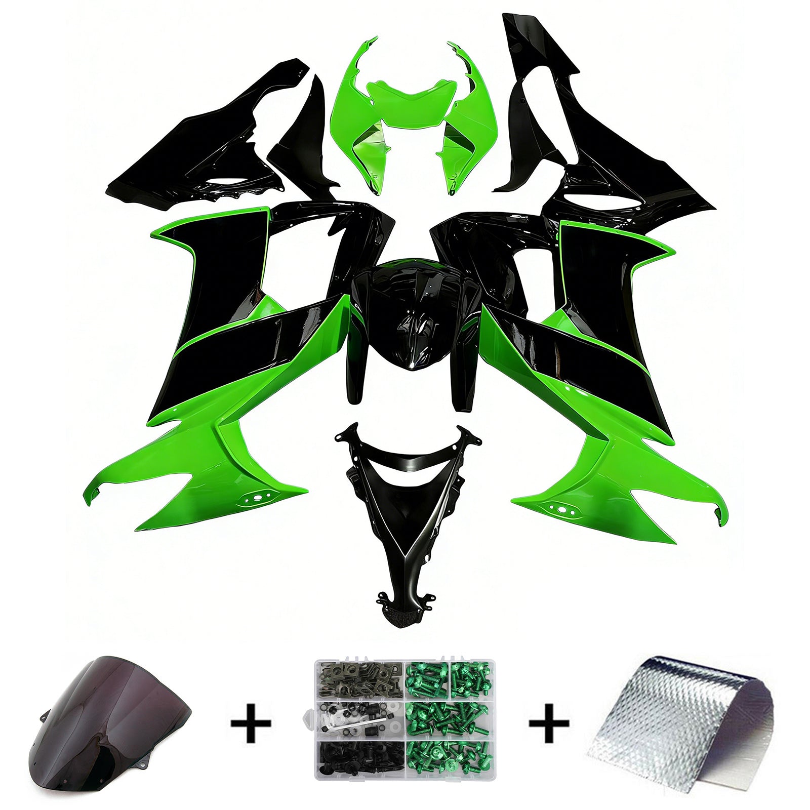 Amotopart 2008-2010 Kawasaki ZX10R Blosy czarny zielony i biały zestaw owiewki