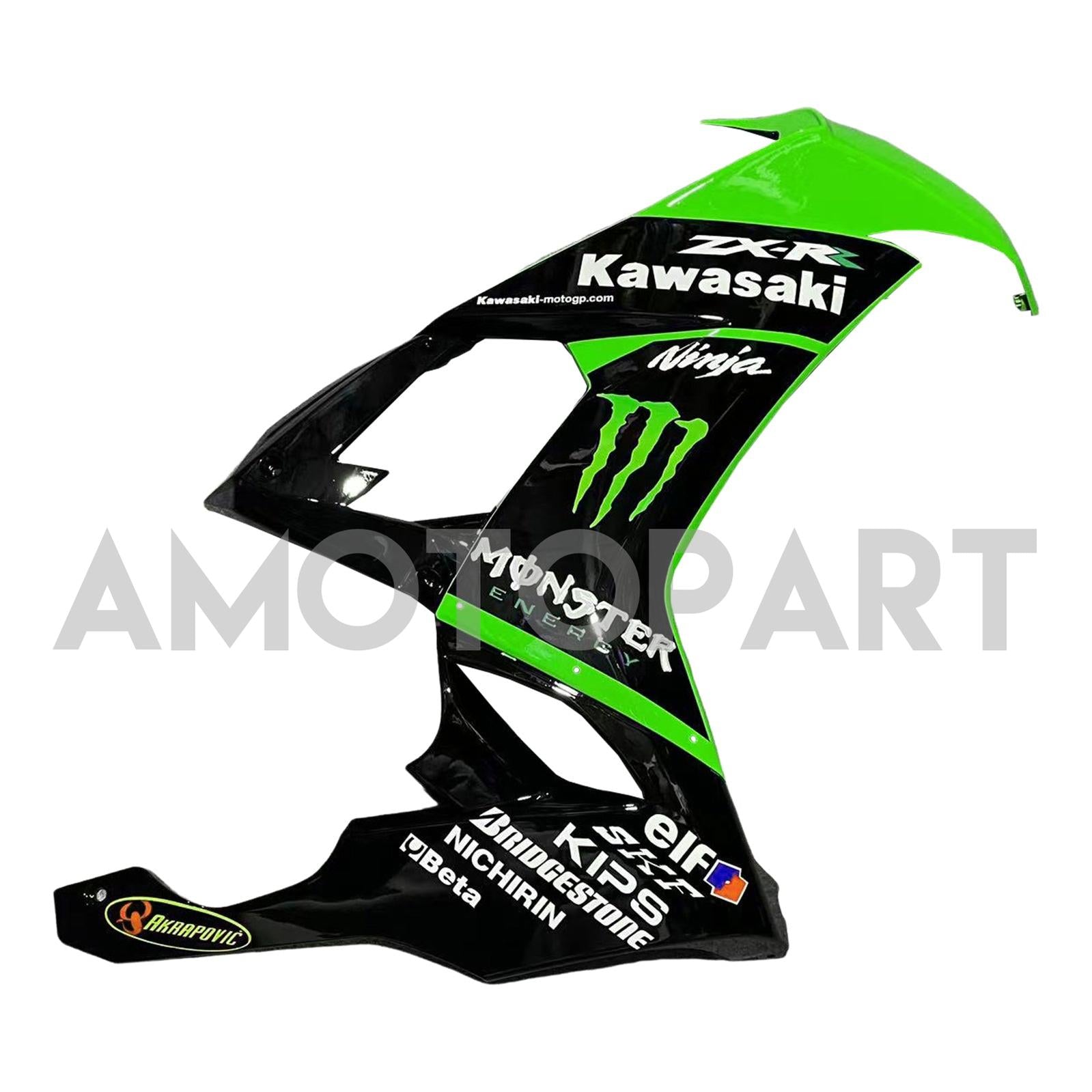 Amotopart 2008-2010 Kawasaki ZX10R Glossy Black Green & White Fairing Kit