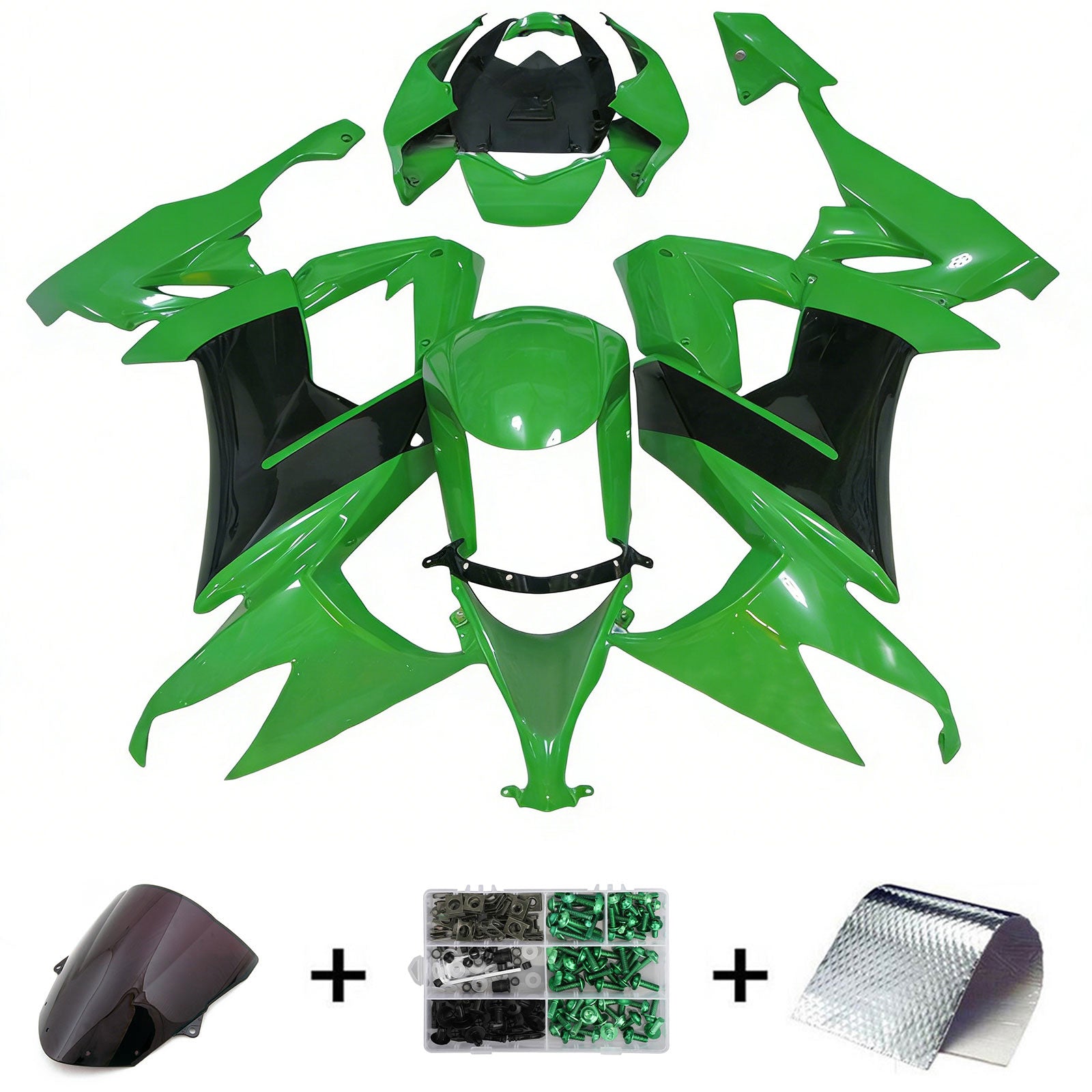 Kit carena Amotopart 2008-2010 Kawasaki ZX10R nero verde