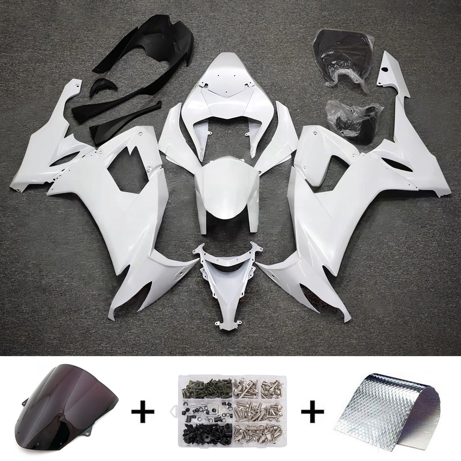 Amotopart 2008-2010 Kawasaki ZX10R White Green Kiting Kit