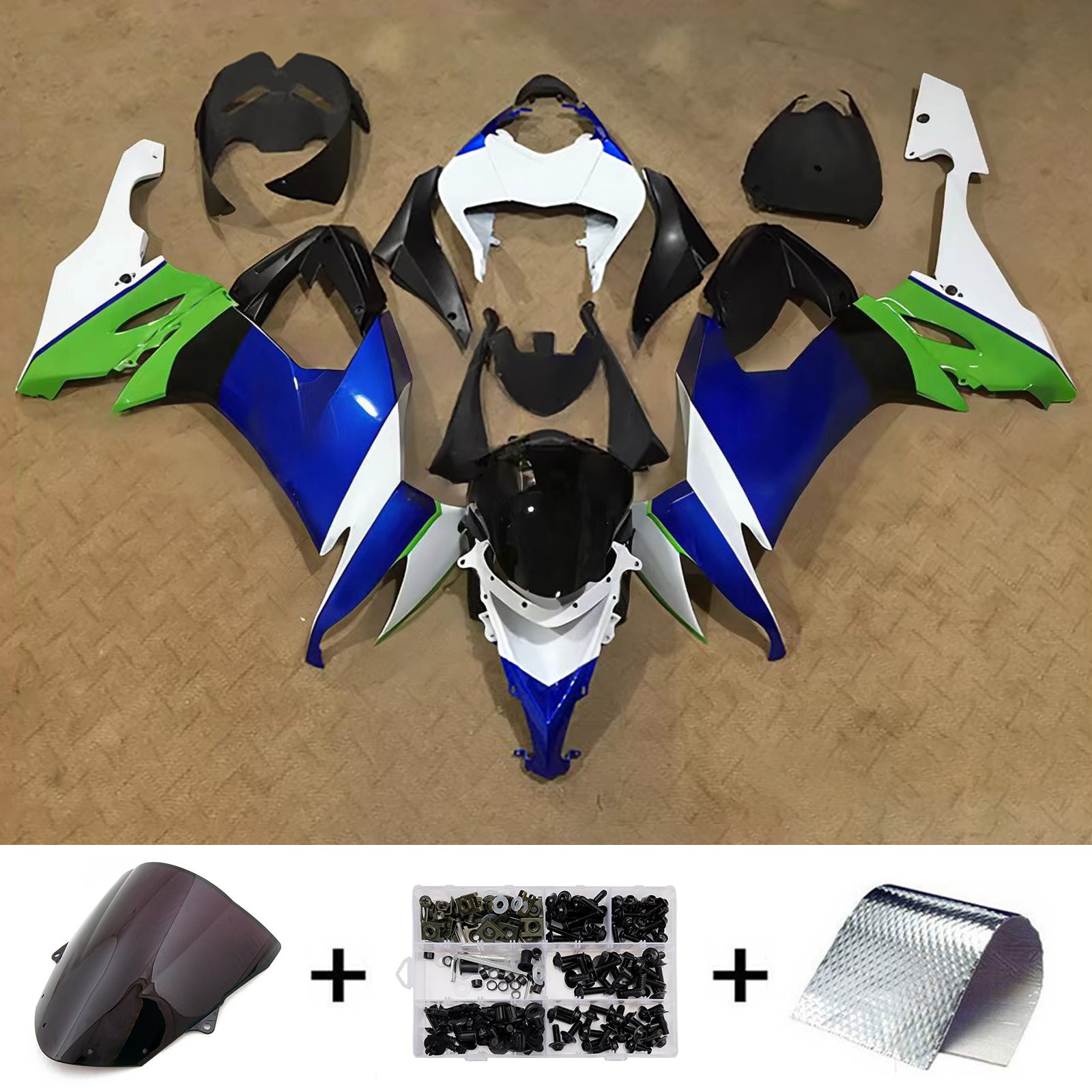 Amotopart 2008-2010 Kawasaki ZX10R Blue Black Green White Fairing Kit