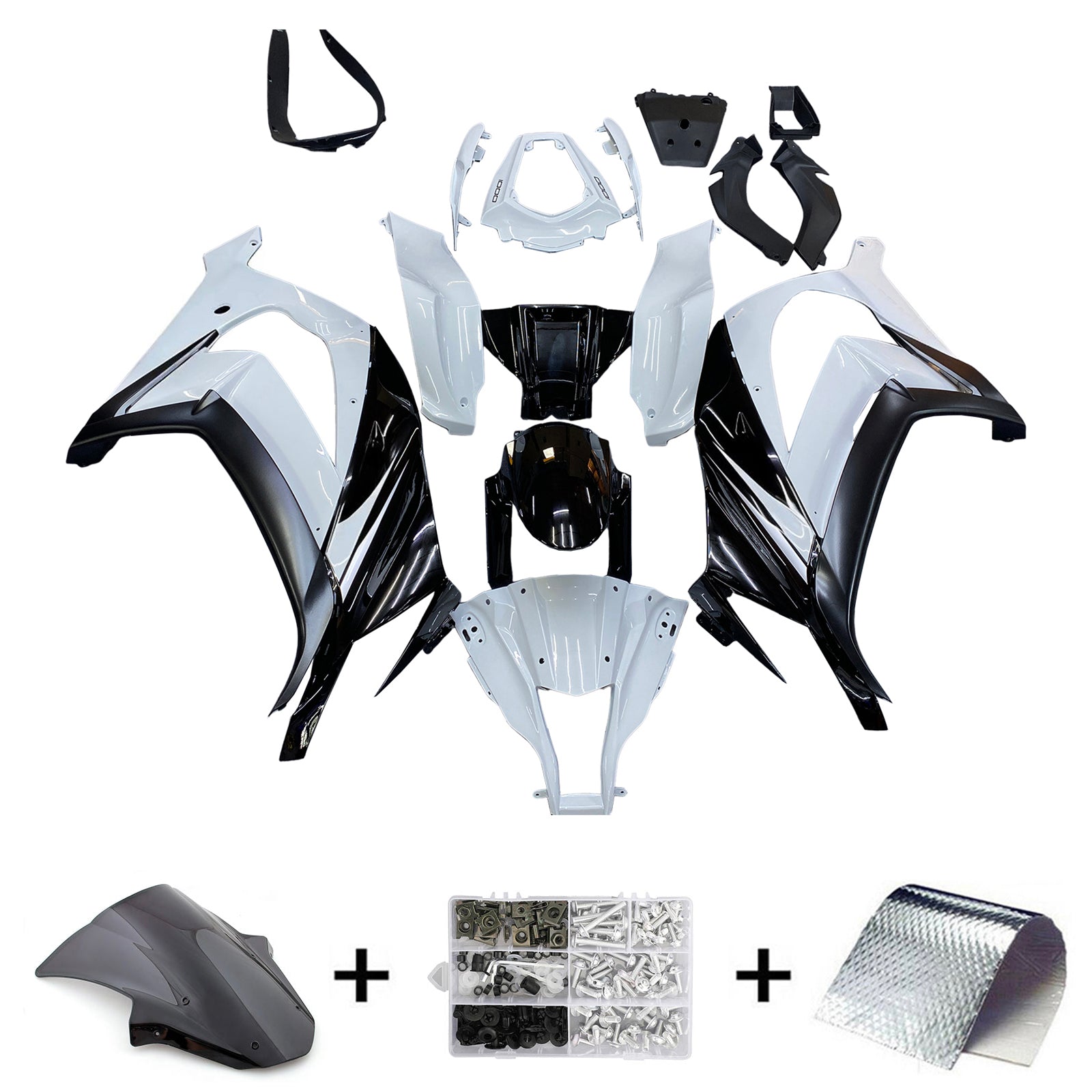 Amotopart 2011-2015 Kawasaki ZX10R Verkleidung Weiß&Schwarzes Set