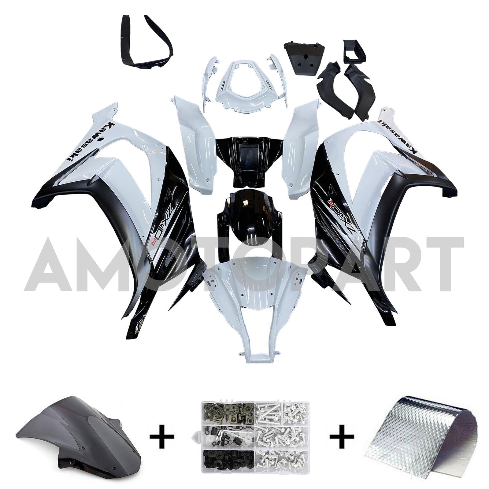 Kit carena Amotopart 2011-2015 Kawasaki ZX10R bianco e nero