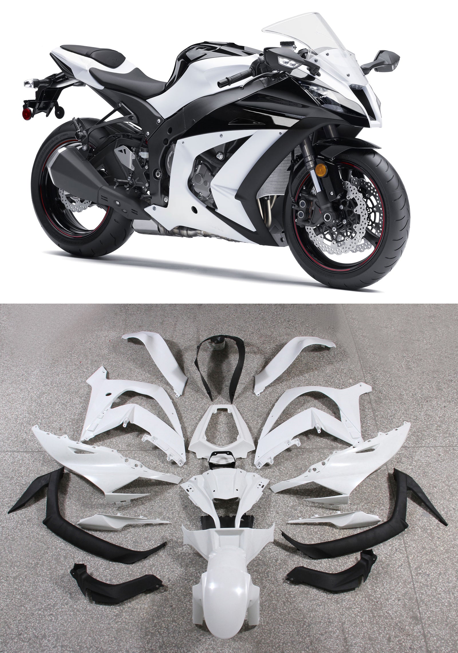 Amotopart 2011-2015 Kawasaki ZX10R Verkleidung Weiß&Schwarzes Set