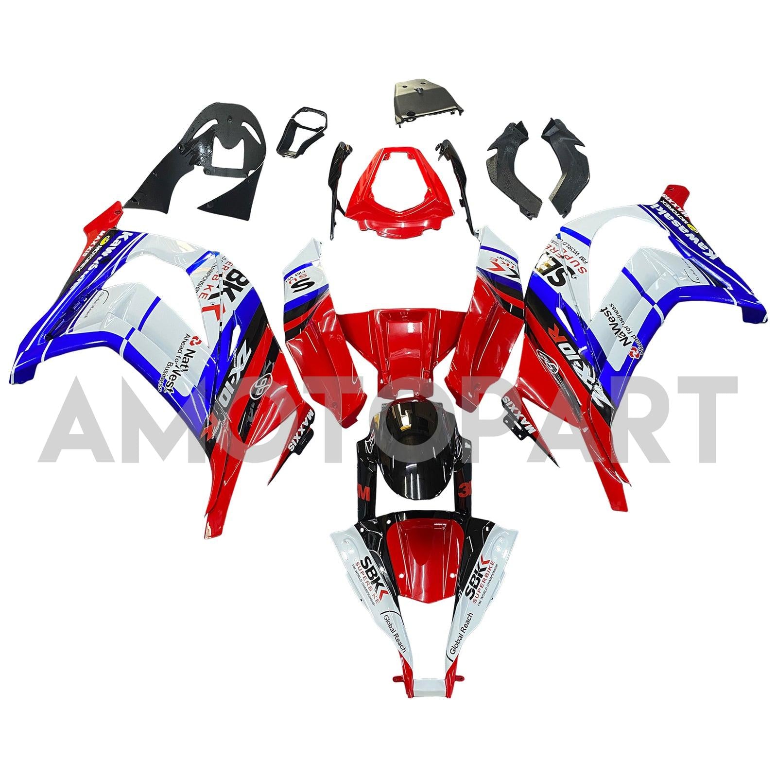 Amotopart 2011-2015 Kawasaki ZX10R Fairing Blue&Red Kit