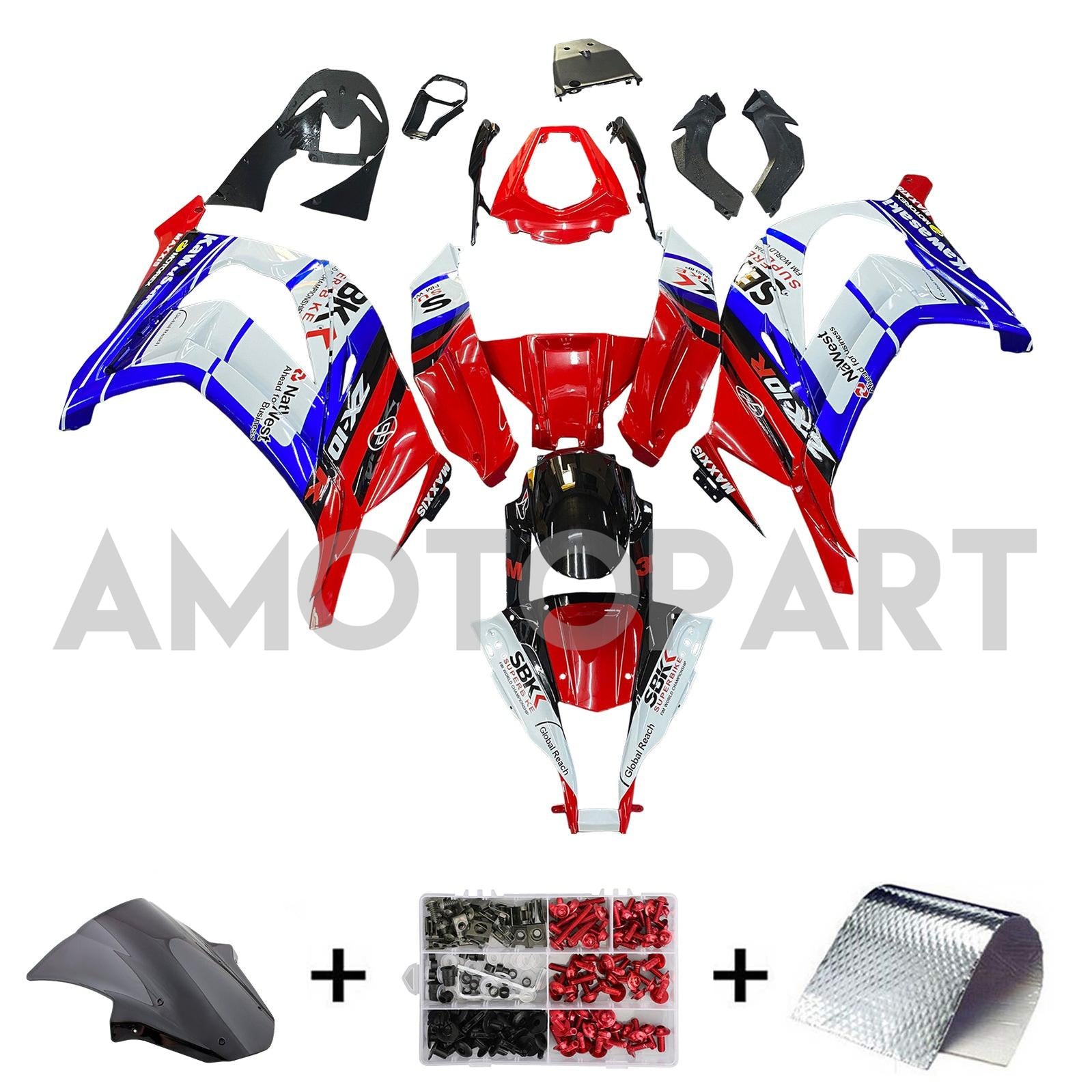 Amotopart 2011-2015 Kawasaki ZX10R Fairing Blue&Red Kit
