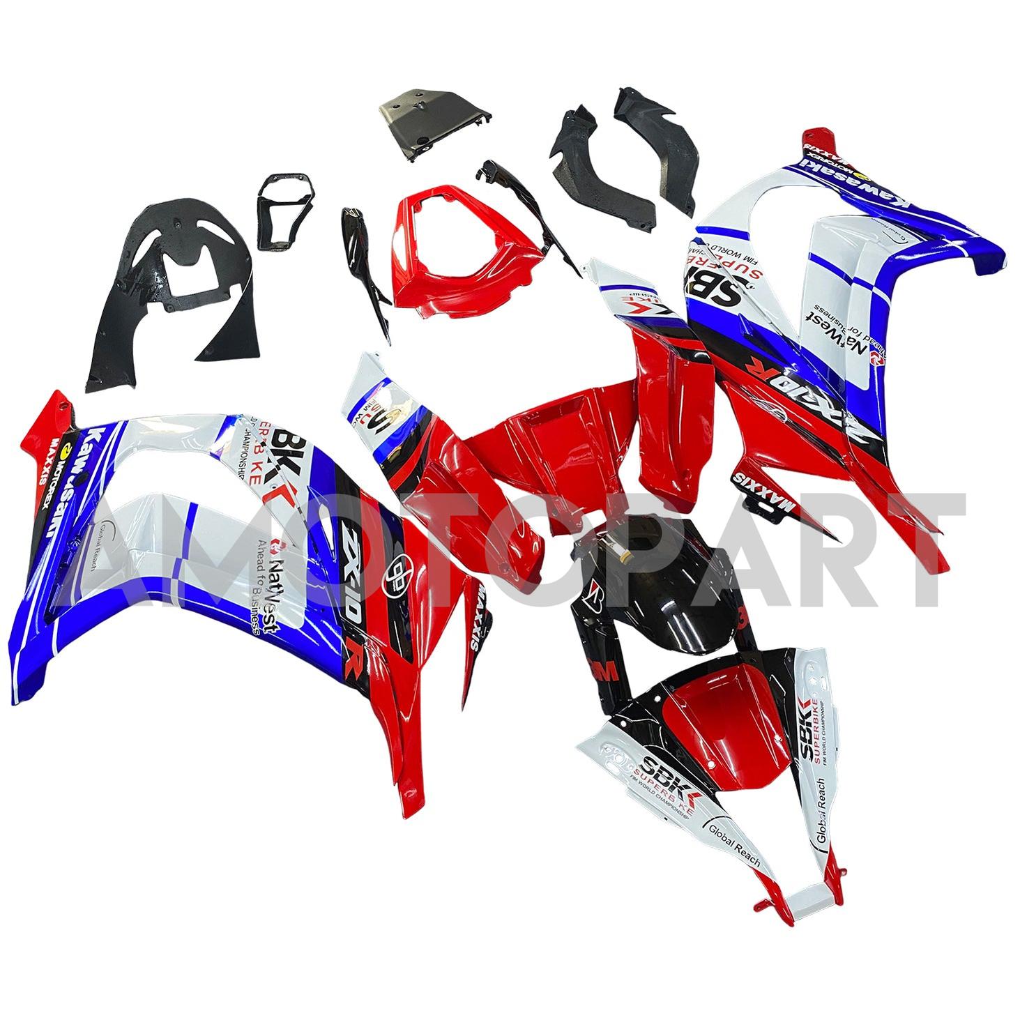 Amotopart 2011-2015 Kawasaki ZX10R Fairing Blue&Red Kit