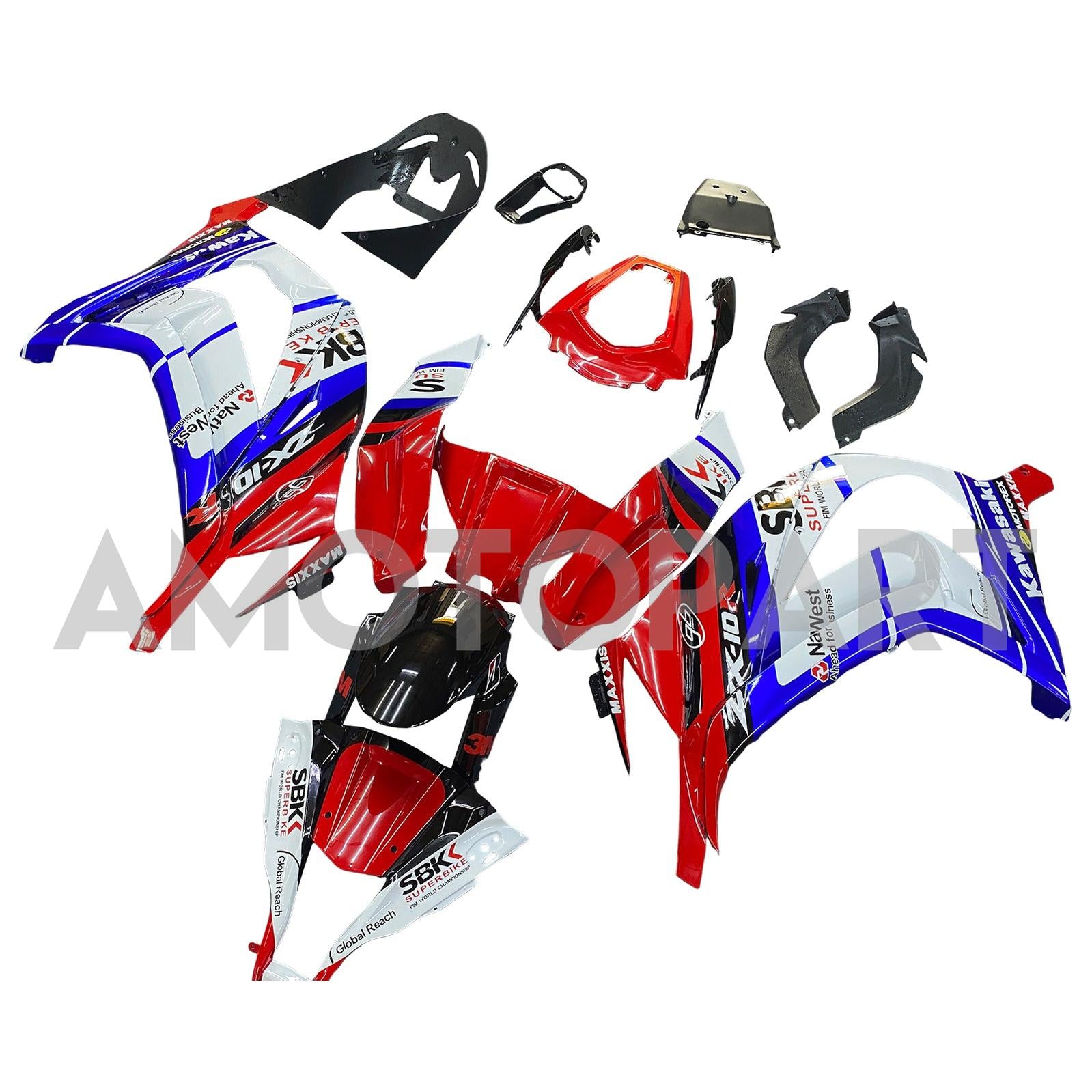 Amotopart 2011-2015 Kawasaki ZX10R Fairing Blue&Red Kit