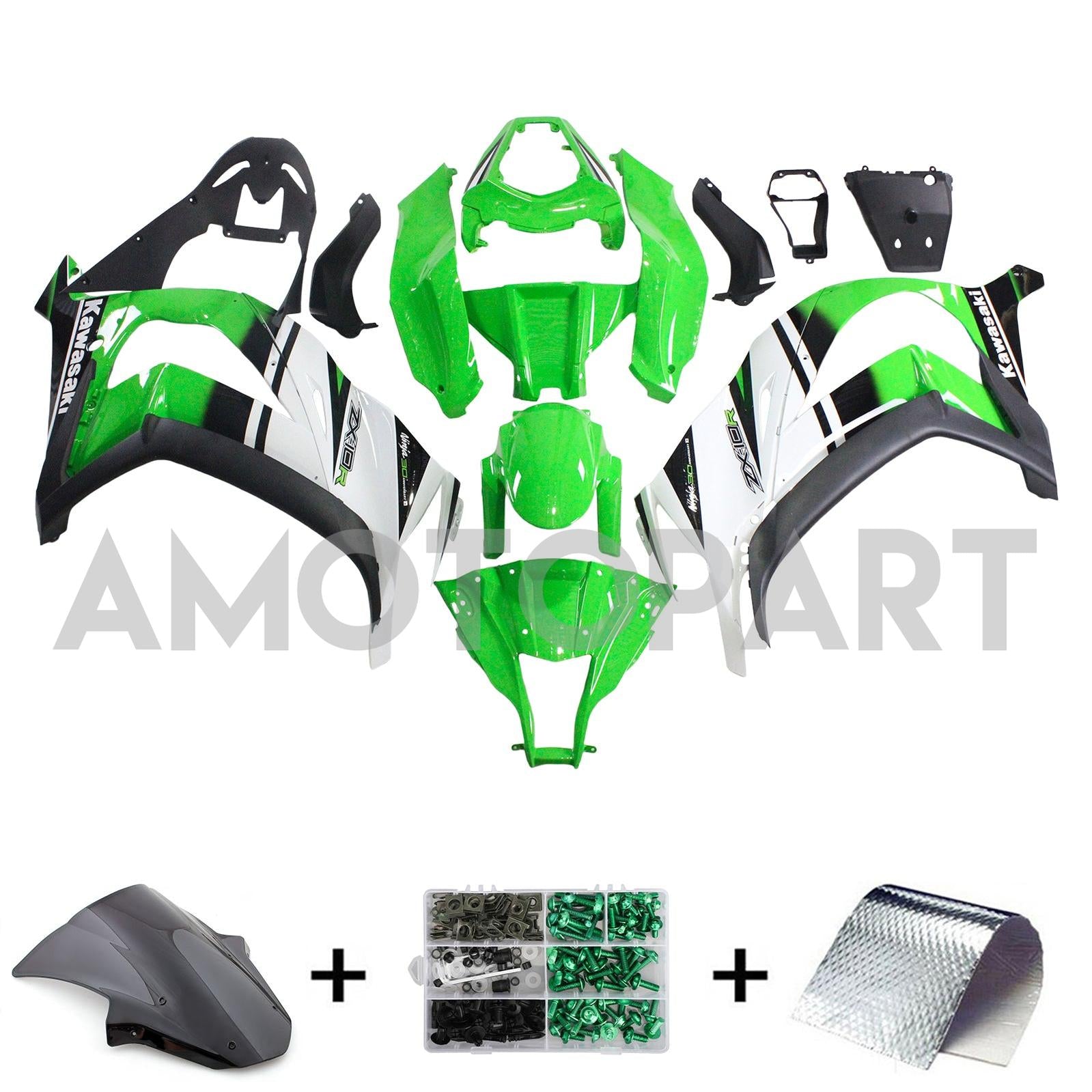 Amotopart Kawasaki ZX10R 2011-2015 Green Black Fairing Kit
