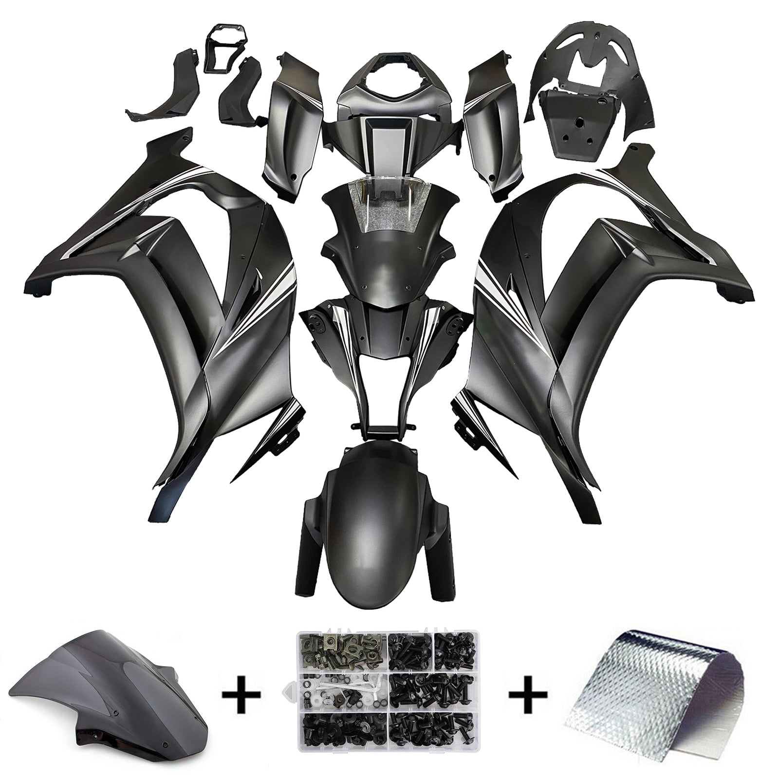 Amotopart Kawasaki ZX10R 2011-2015 Matt Black & Snowcal Fairing Kit