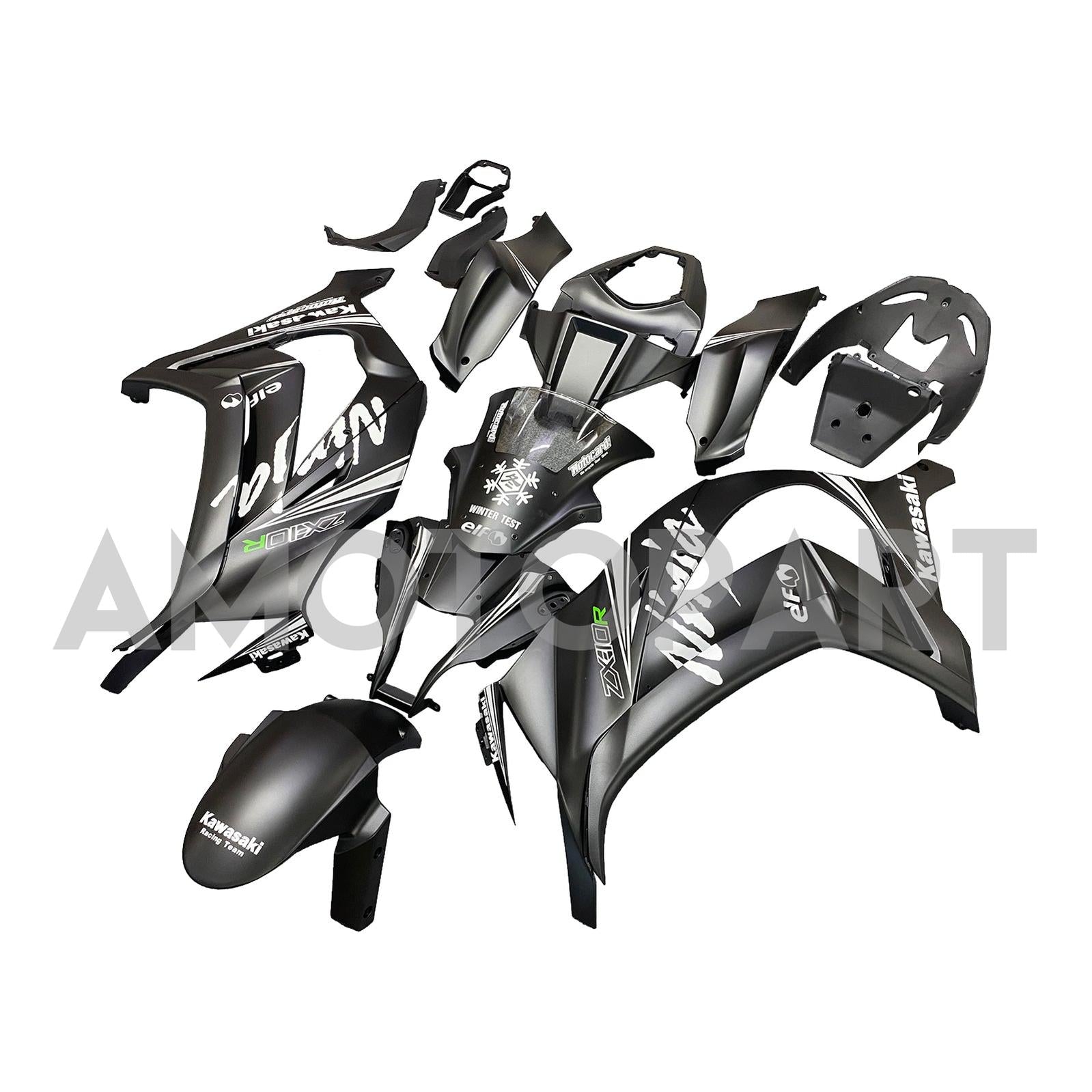 Amotopart Kawasaki ZX10R 2011-2015 Matt Black&Snow Decal Fairing Kit