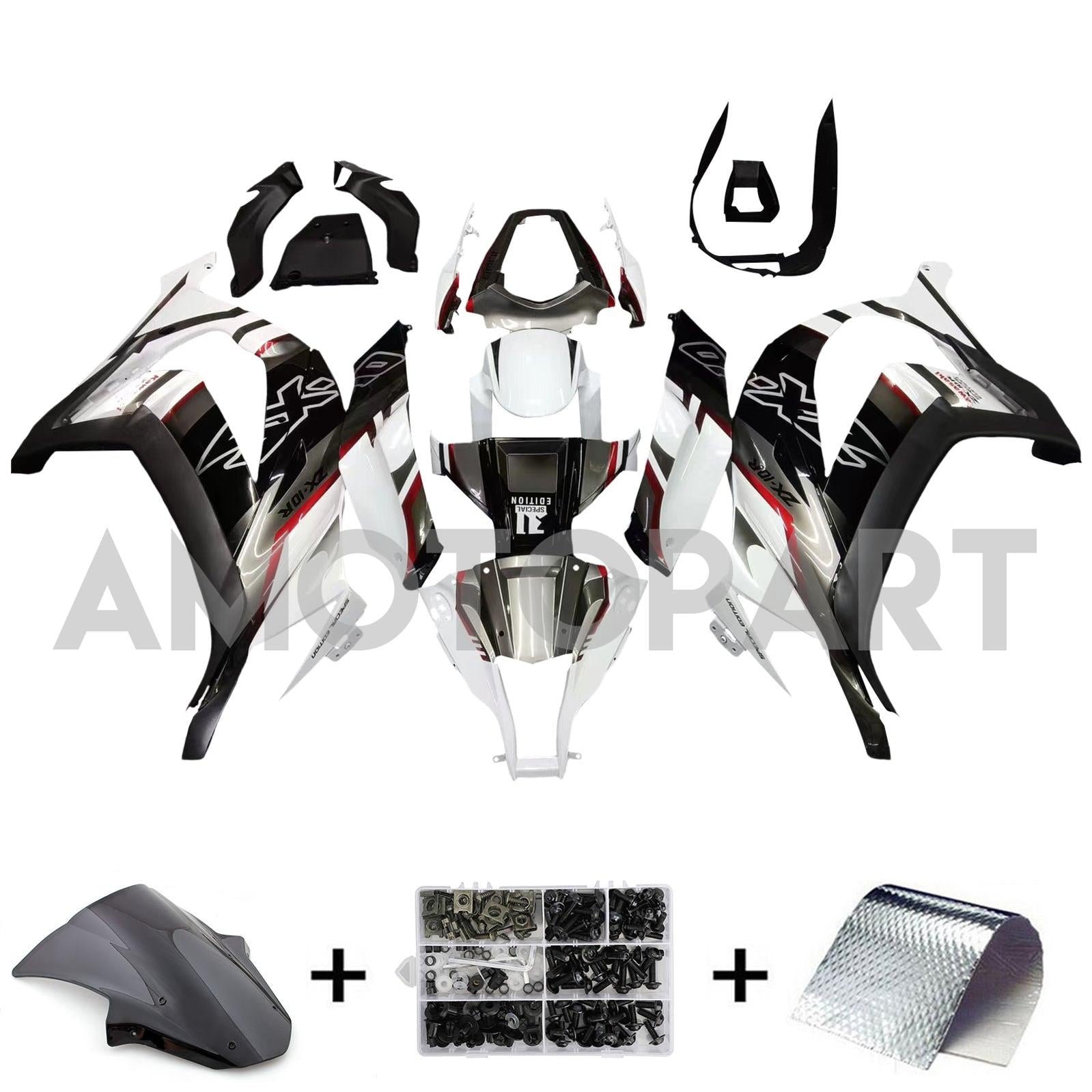 Amotopart Kawasaki ZX10R 2011-2015 White Black Fairing Kit