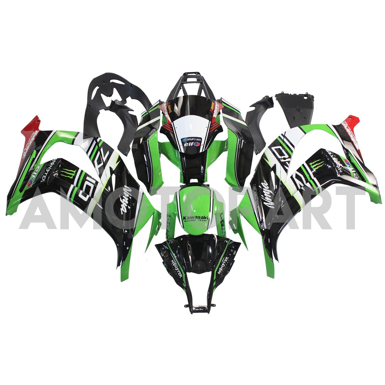 Amotopart Kawasaki ZX10R 2011-2015 Grüne Schwarzweißkit Kit