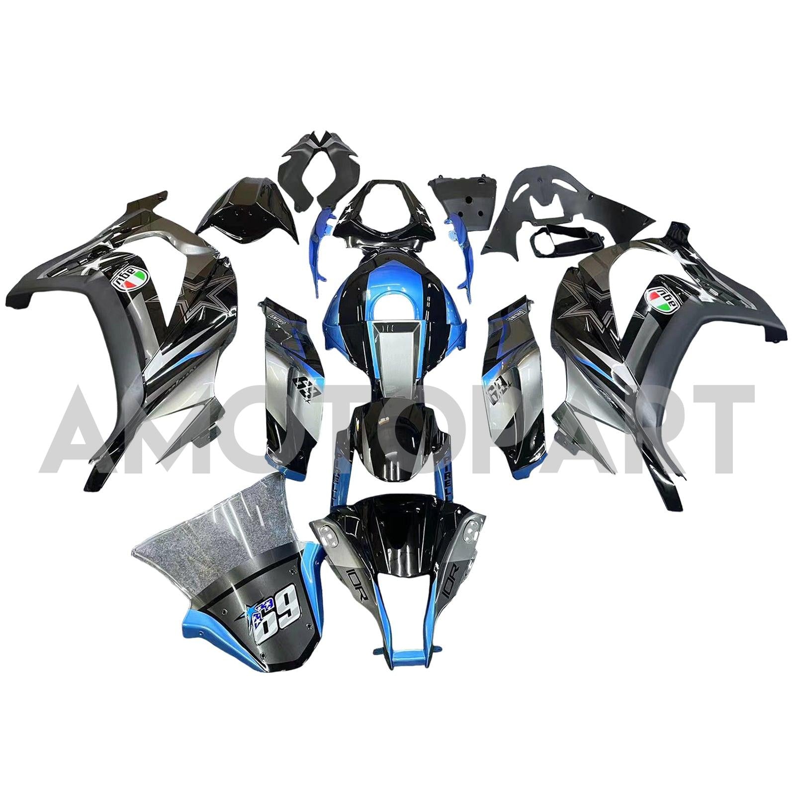 Amotopart 2011–2015 Kawasaki ZX10R Mattgrau&Blaues Verkleidungskit