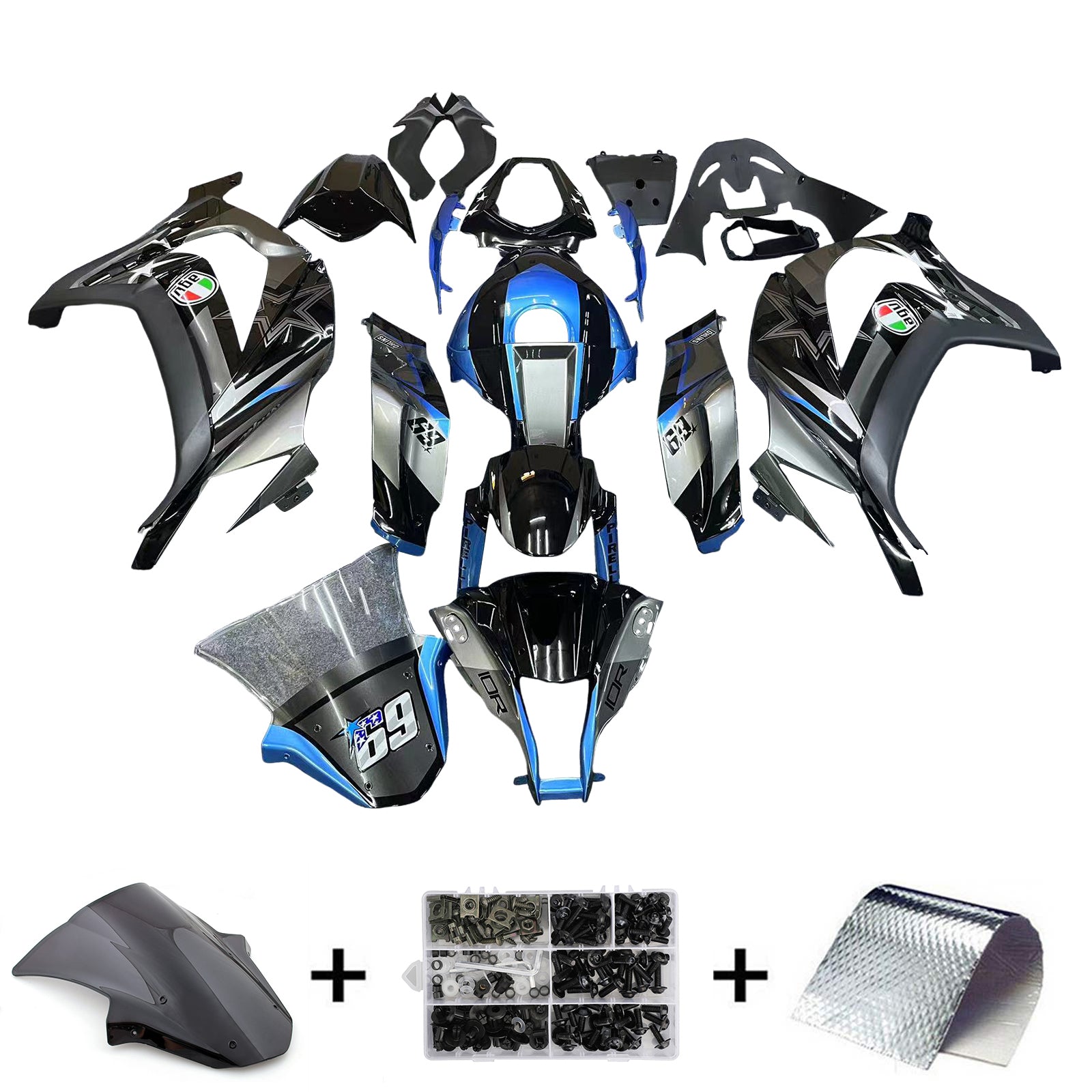 Amotopart 2011-2015 Kawasaki ZX10R Matte Grey&Blue Fairing Kit