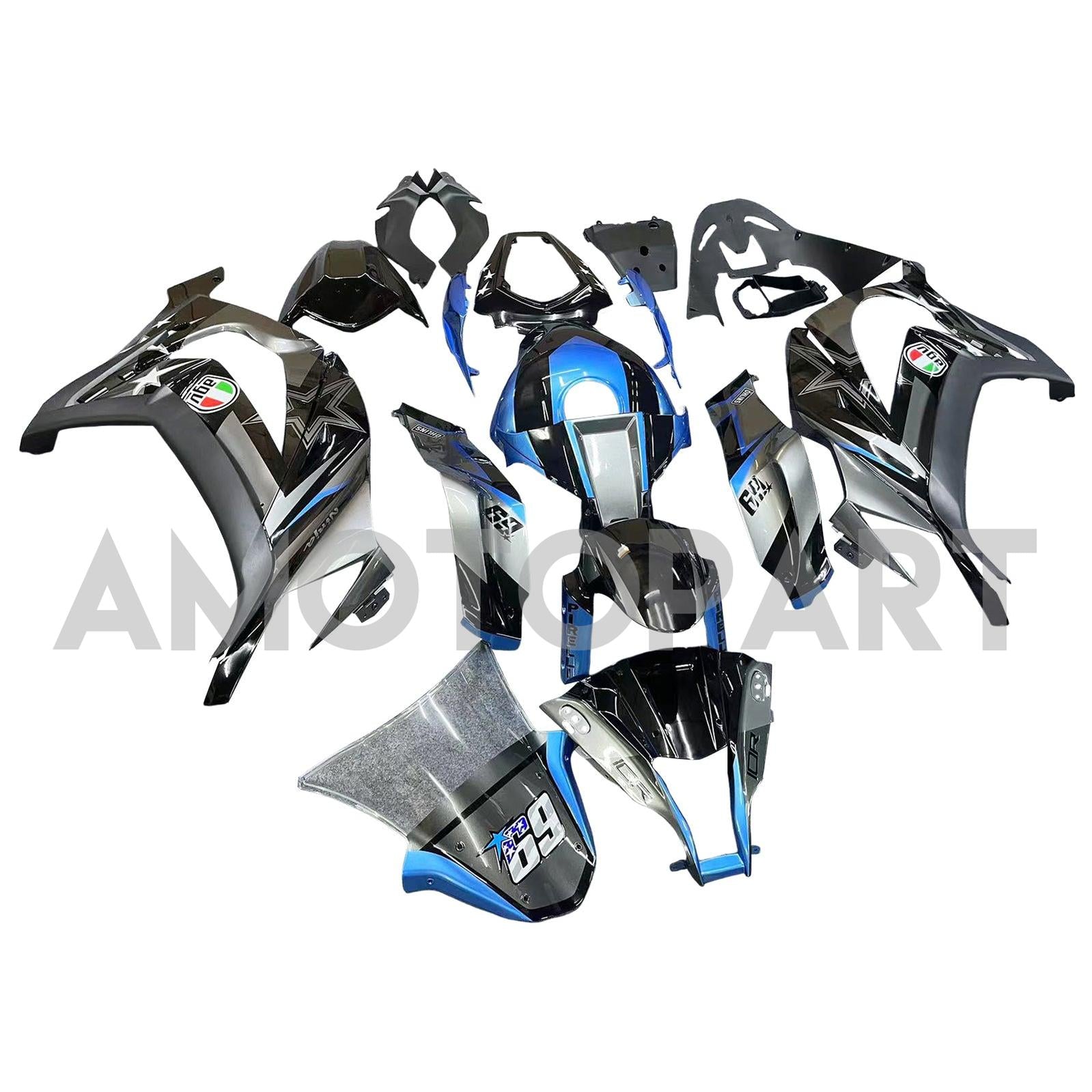 Amotopart 2011–2015 Kawasaki ZX10R Mattgrau&Blaues Verkleidungskit