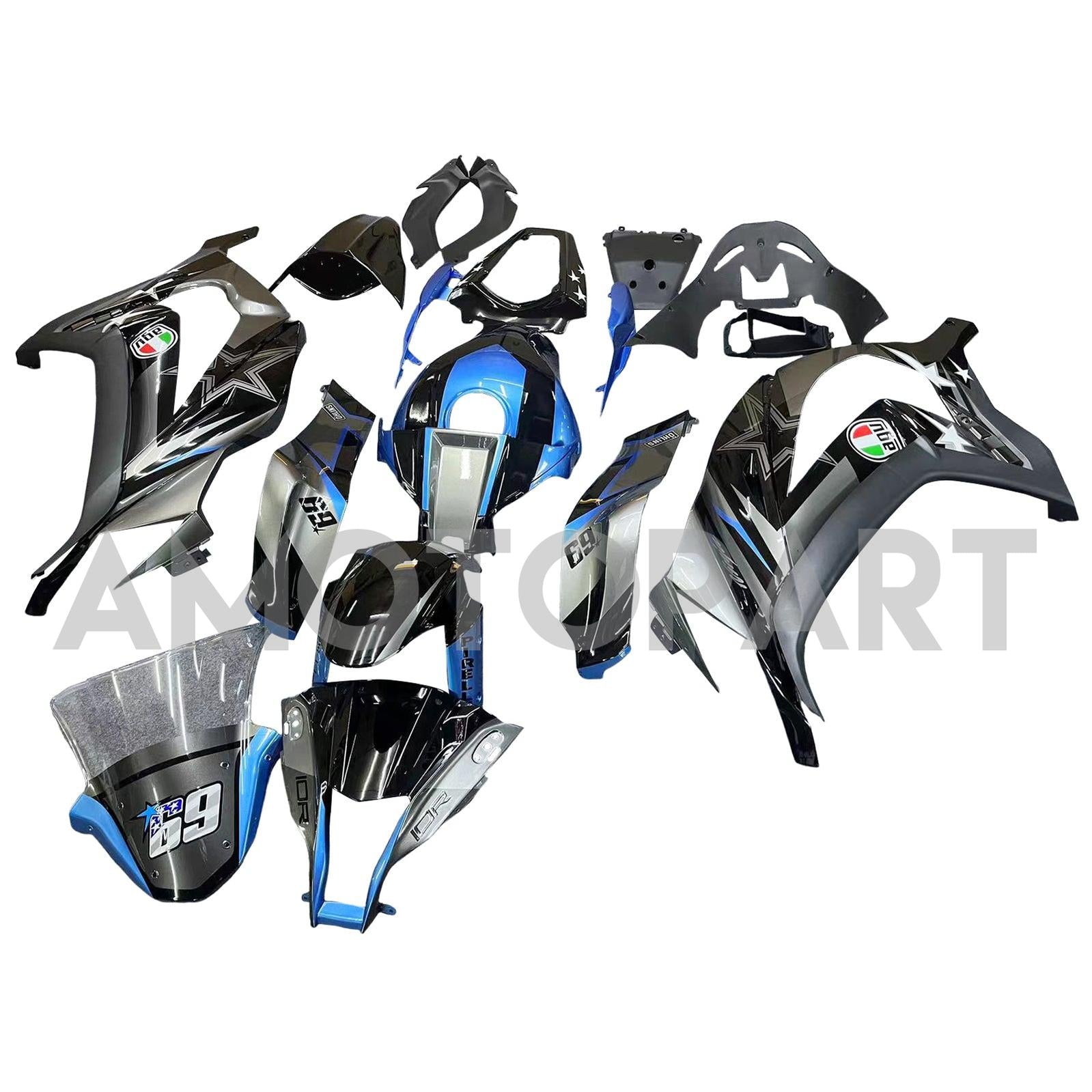 Amotopart 2011–2015 Kawasaki ZX10R Mattgrau&Blaues Verkleidungskit