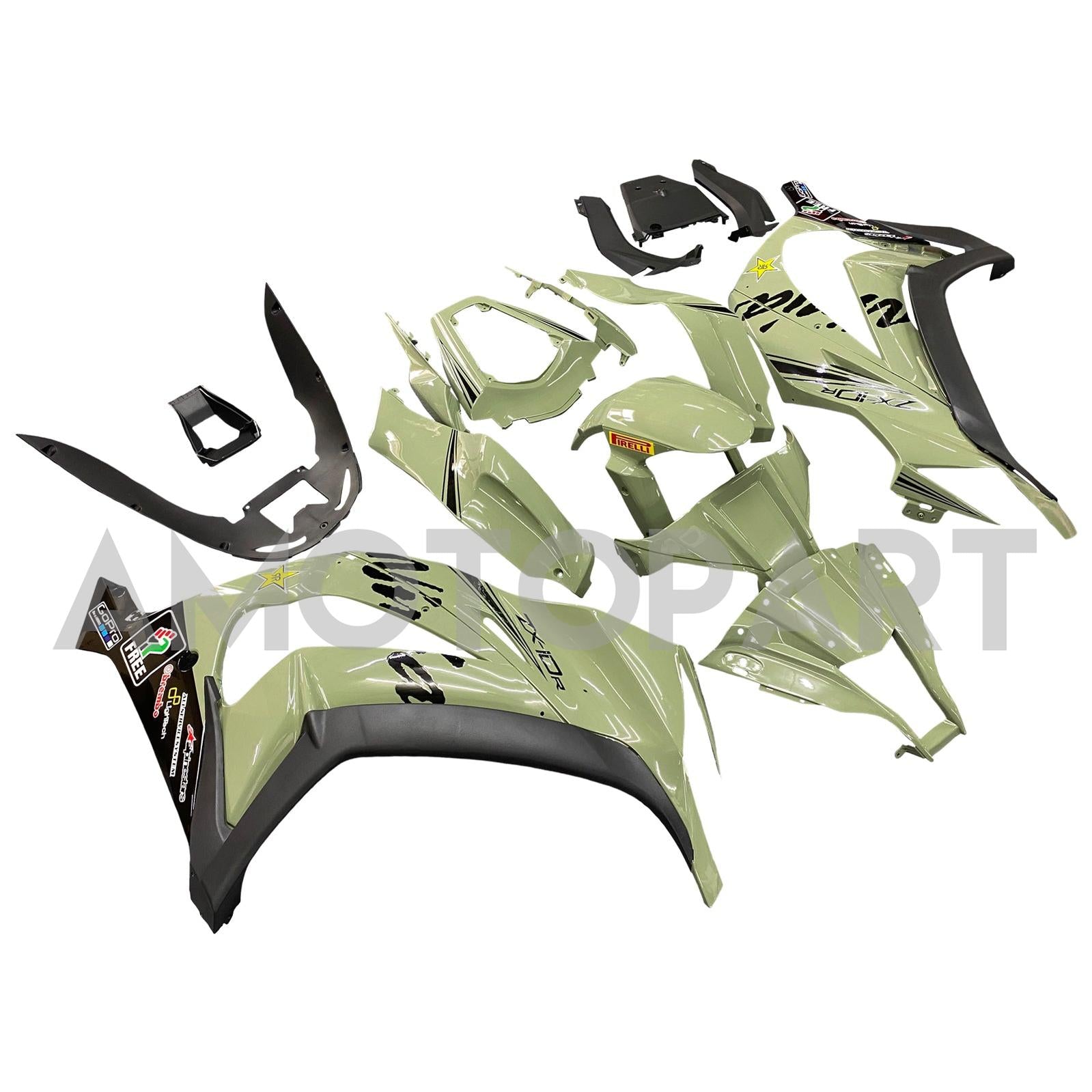 Amotopart 2011-2015 Kawasaki ZX10R Mattes Green Fearing Kit