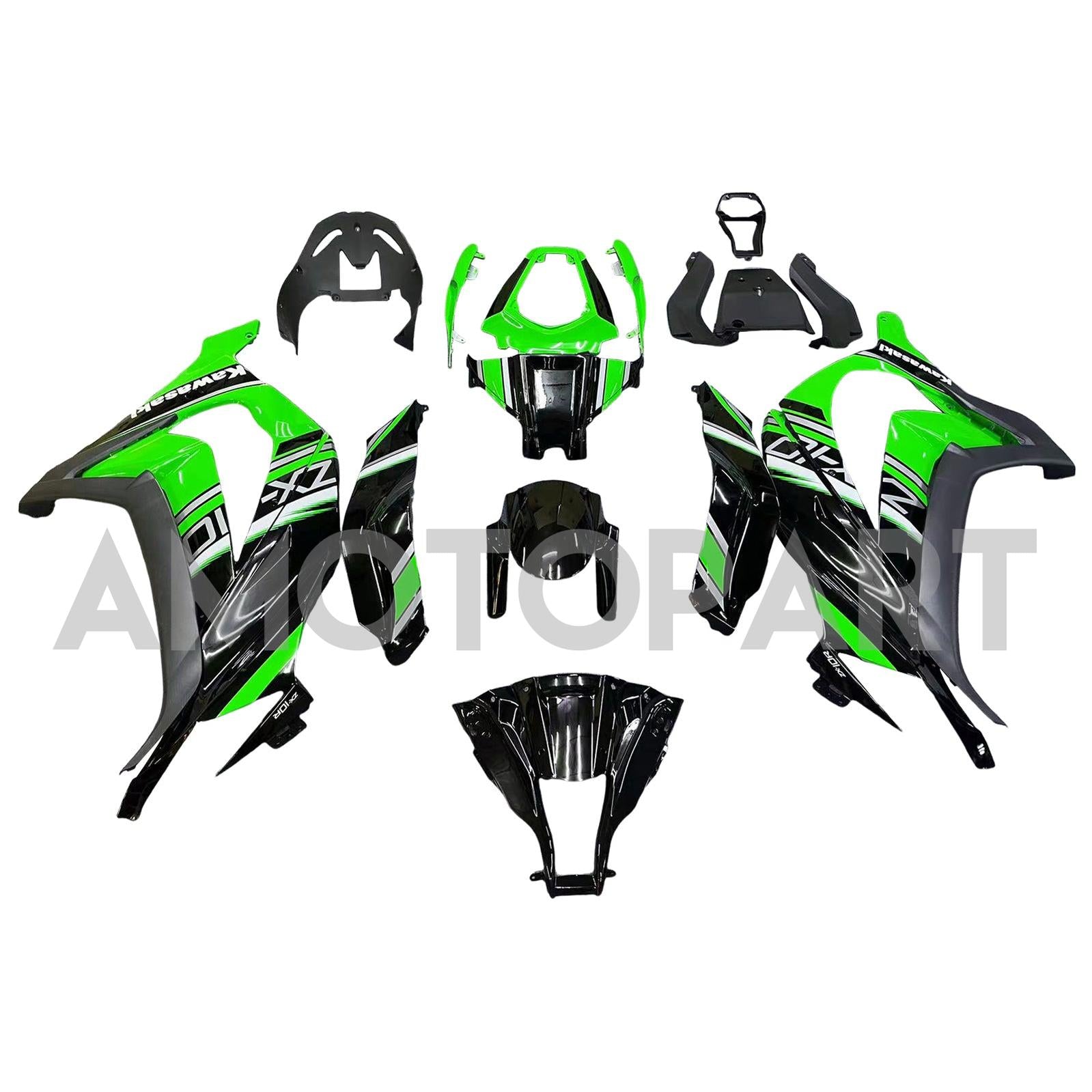 Amotopart 2011-2015 Kawasaki ZX10r Green & Black Style2 Fairing Kit