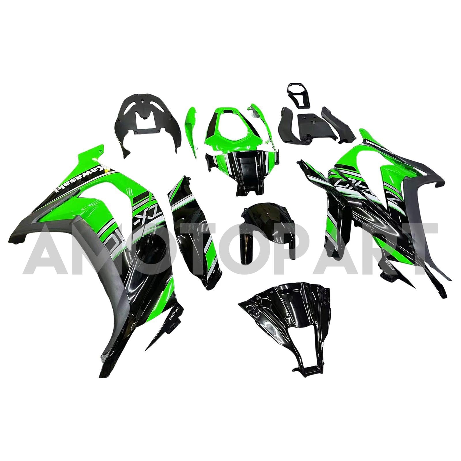 Amotopart 2011-2015 Kawasaki ZX10r Green & Black Style2 Fairing Kit