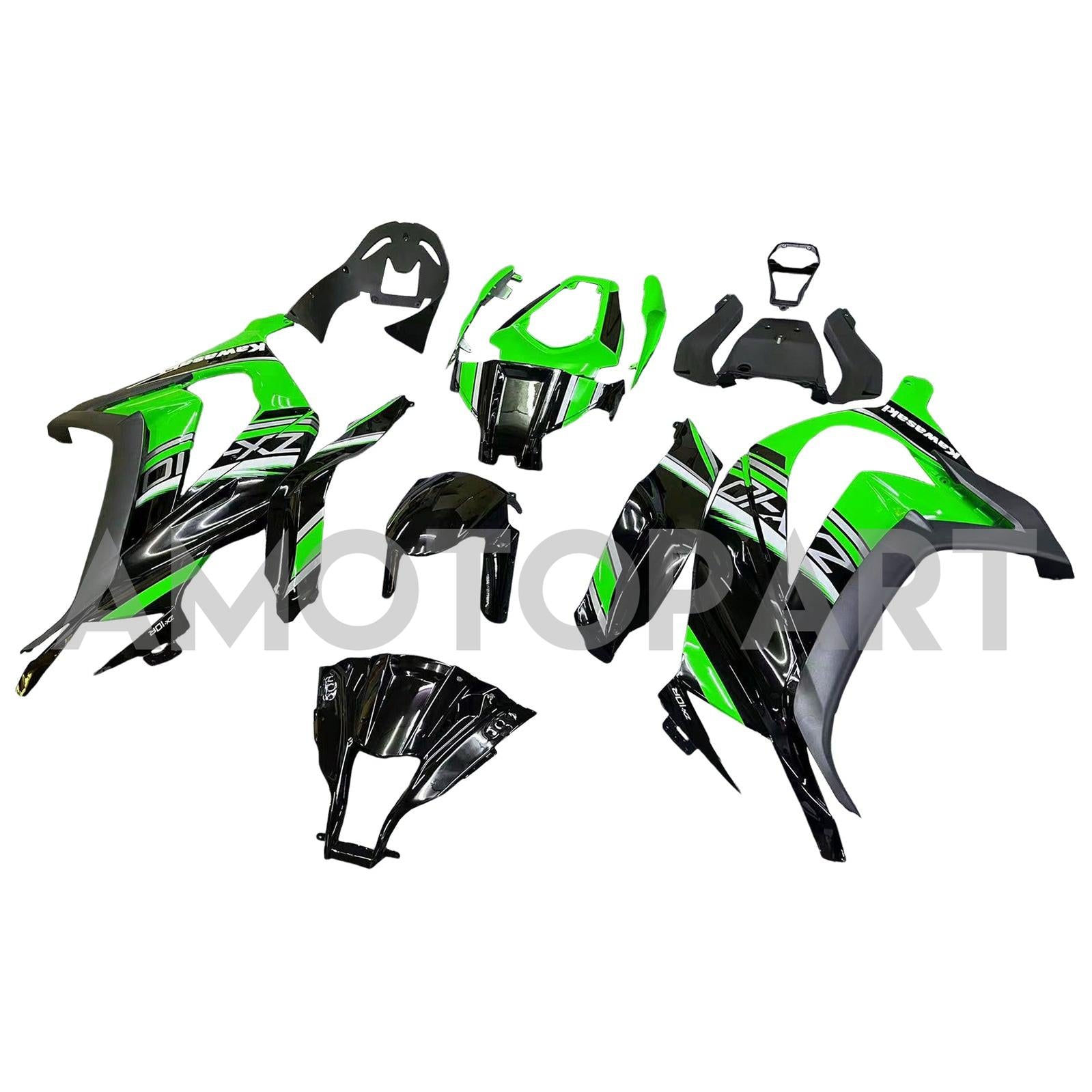 Amotopart 2011-2015 Kawasaki ZX10r Green & Black Style2 Fairing Kit