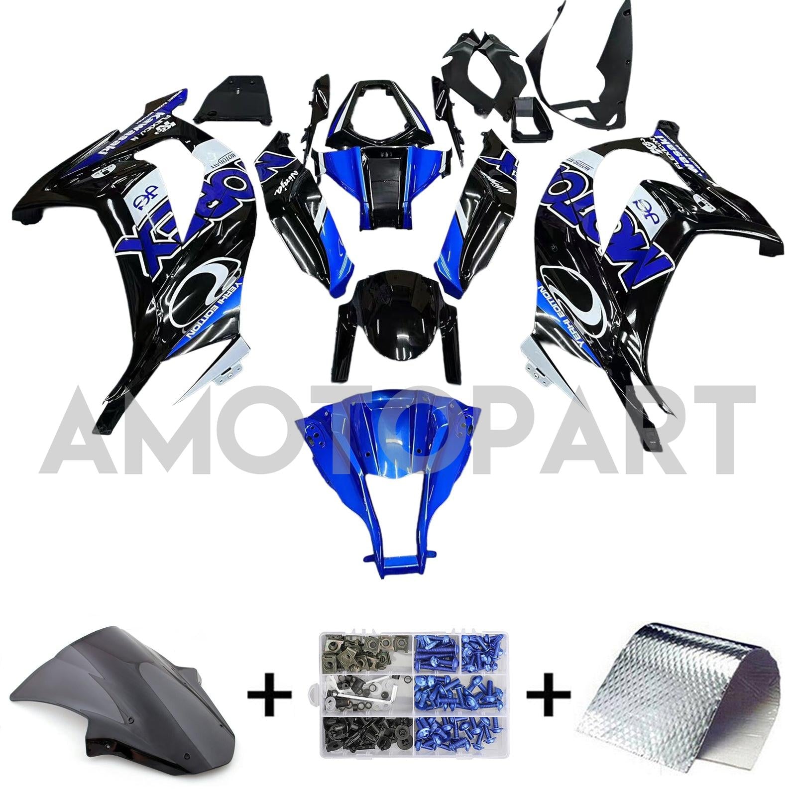 Amotopart Kawasaki ZX10R 2011-2015 Black & Blue Fairing Kit