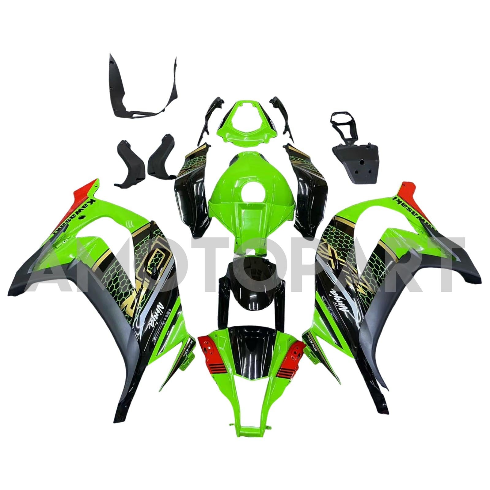 Amotopart 2011-2015 Kawasaki ZX10R Green&Black Style1 Fairing Kit