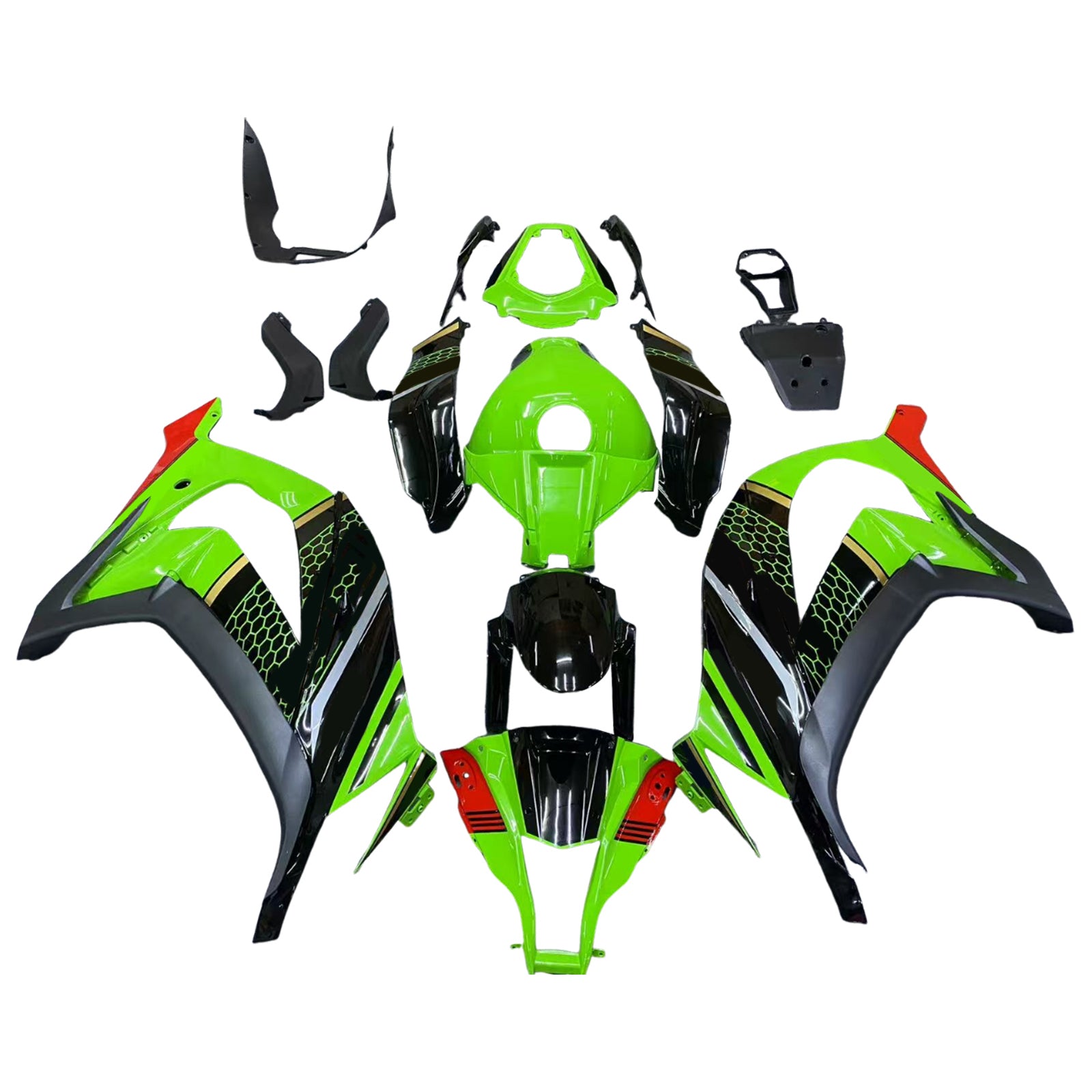Amotopart 2011-2015 Kawasaki ZX10R Green&Black Style1 Fairing Kit