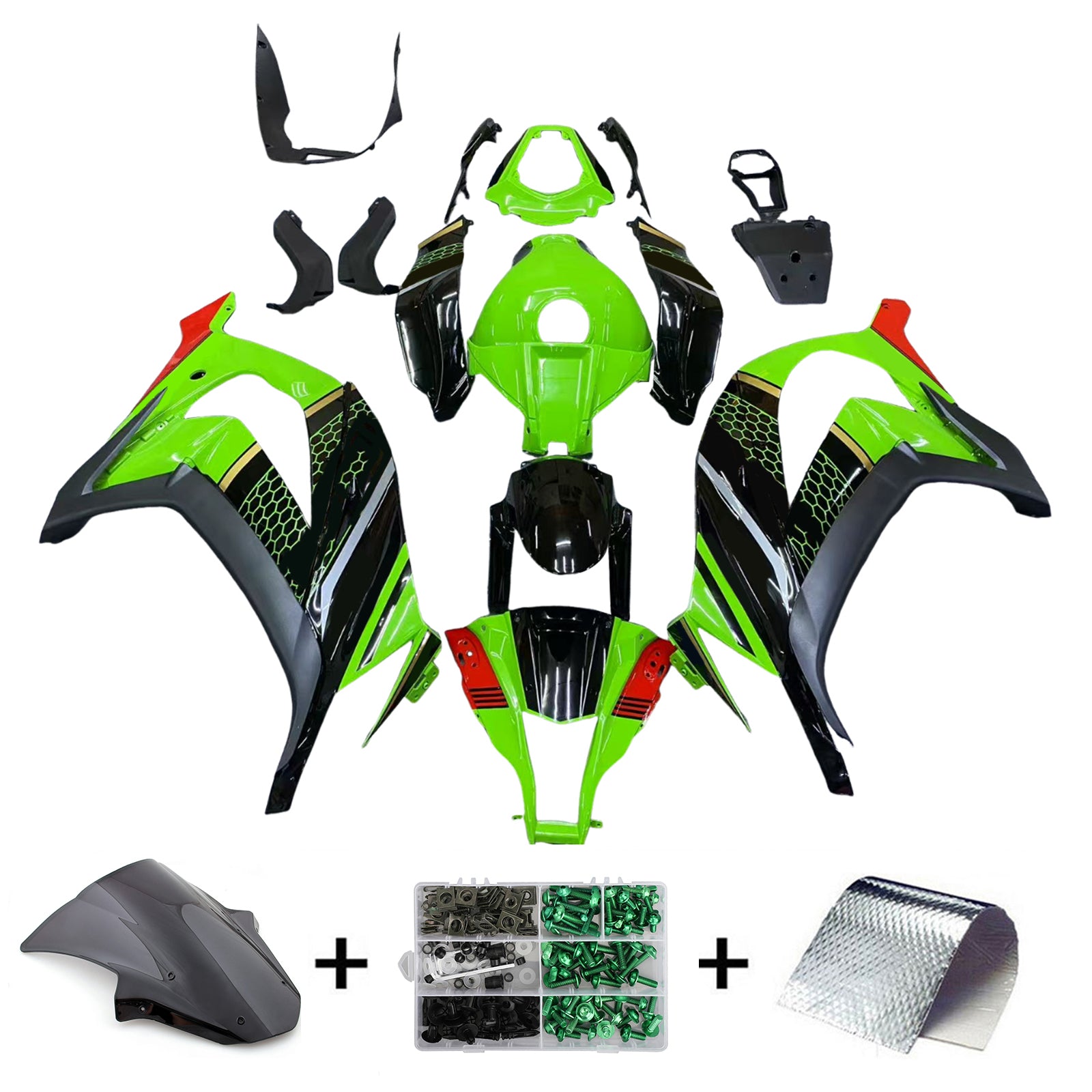 Amotopart 2011-2015 Kawasaki ZX10R Green & Black Style1 Fairing Zestaw
