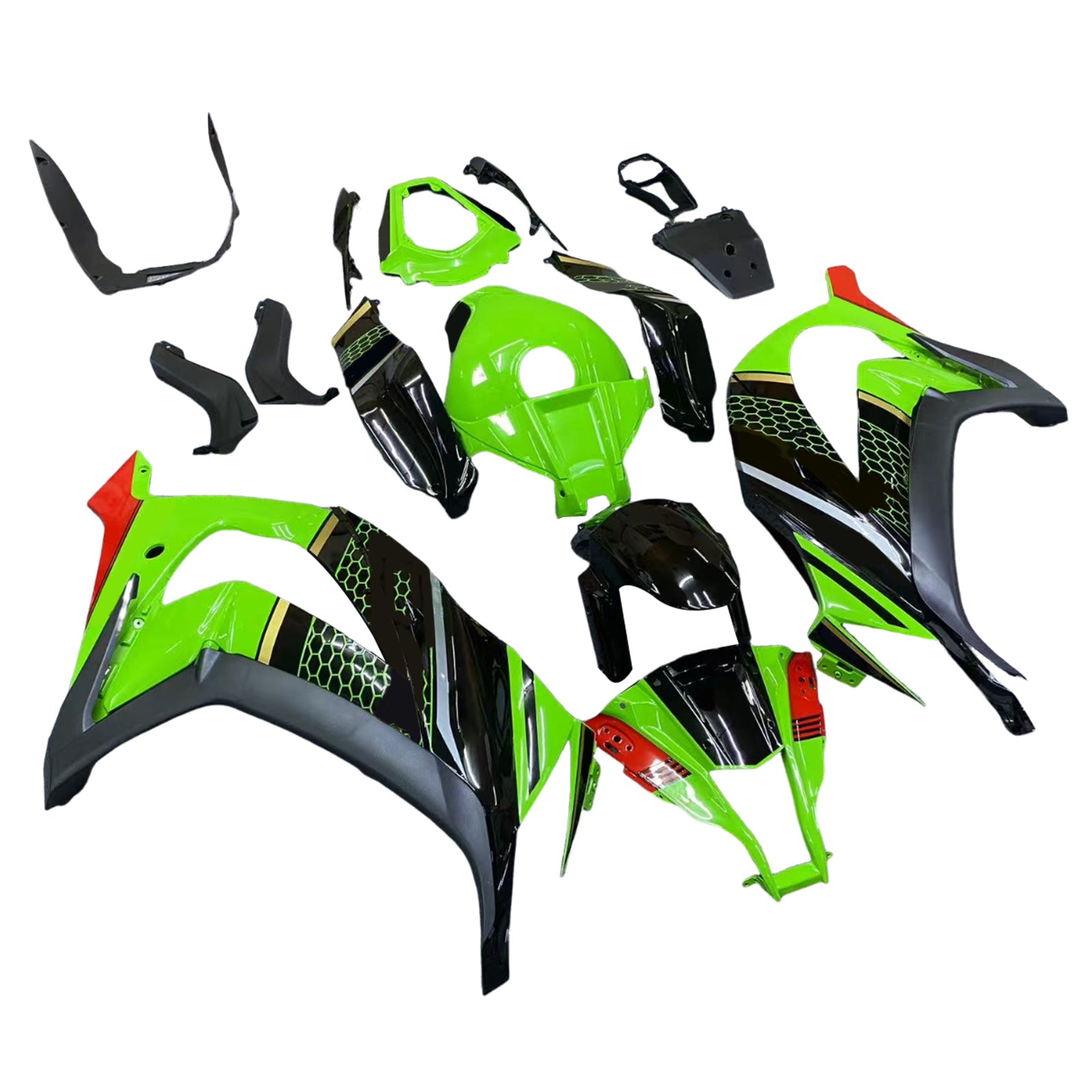 Amotopart 2011-2015 Kawasaki ZX10R Green&Black Style1 Fairing Kit