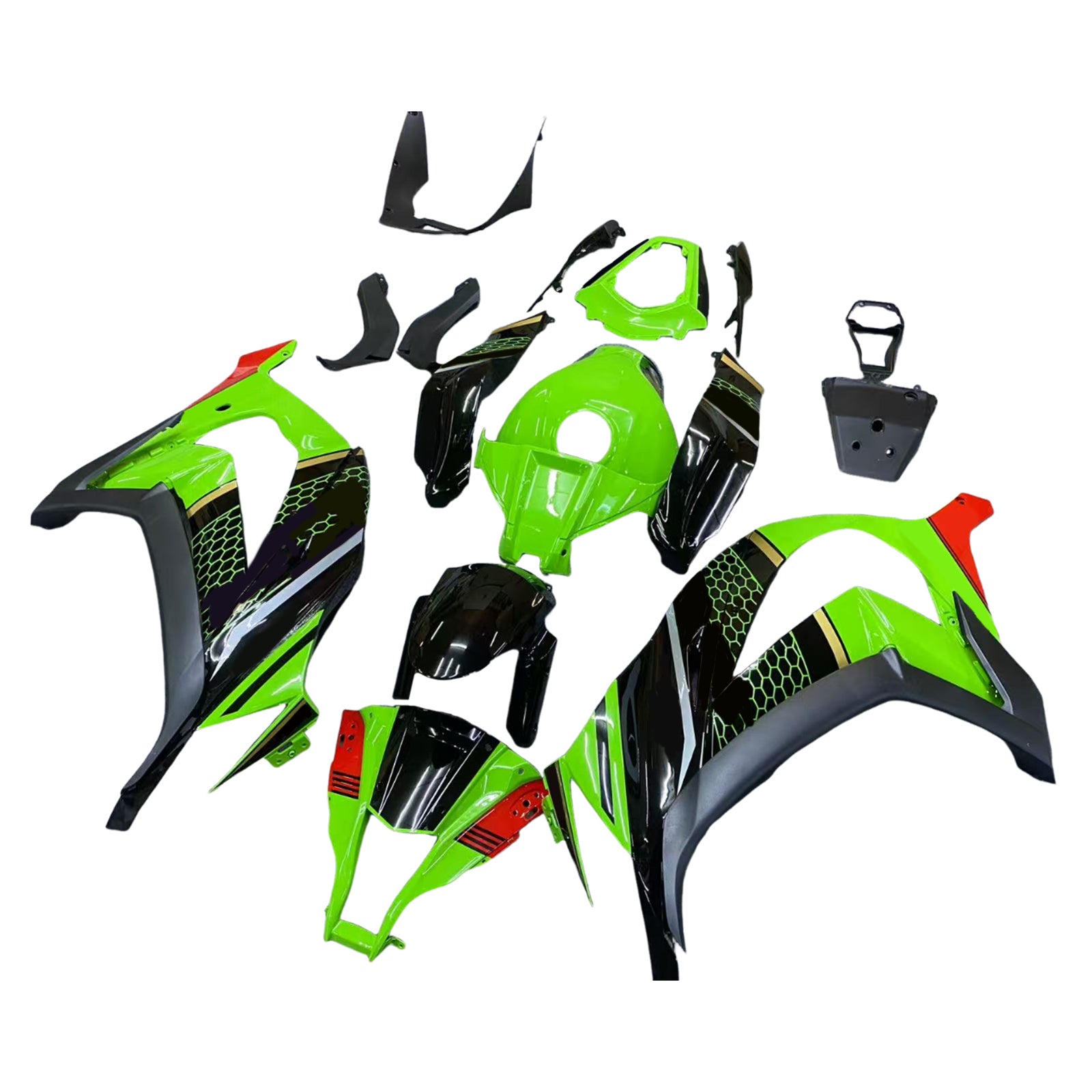 Amotopart 2011-2015 Kawasaki ZX10R Green&Black Style1 Fairing Kit