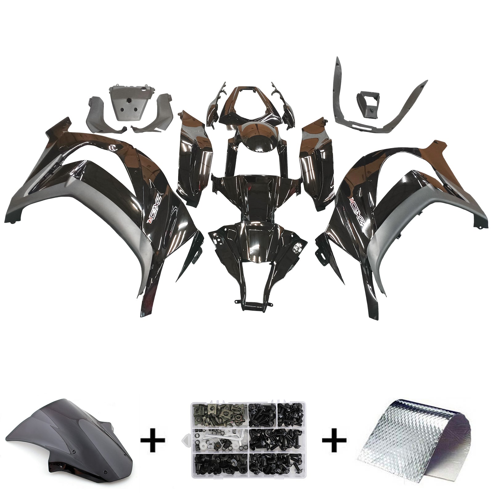Amotopart 2011-2015 Kawasaki ZX10R Gloss Black Fairing Kit