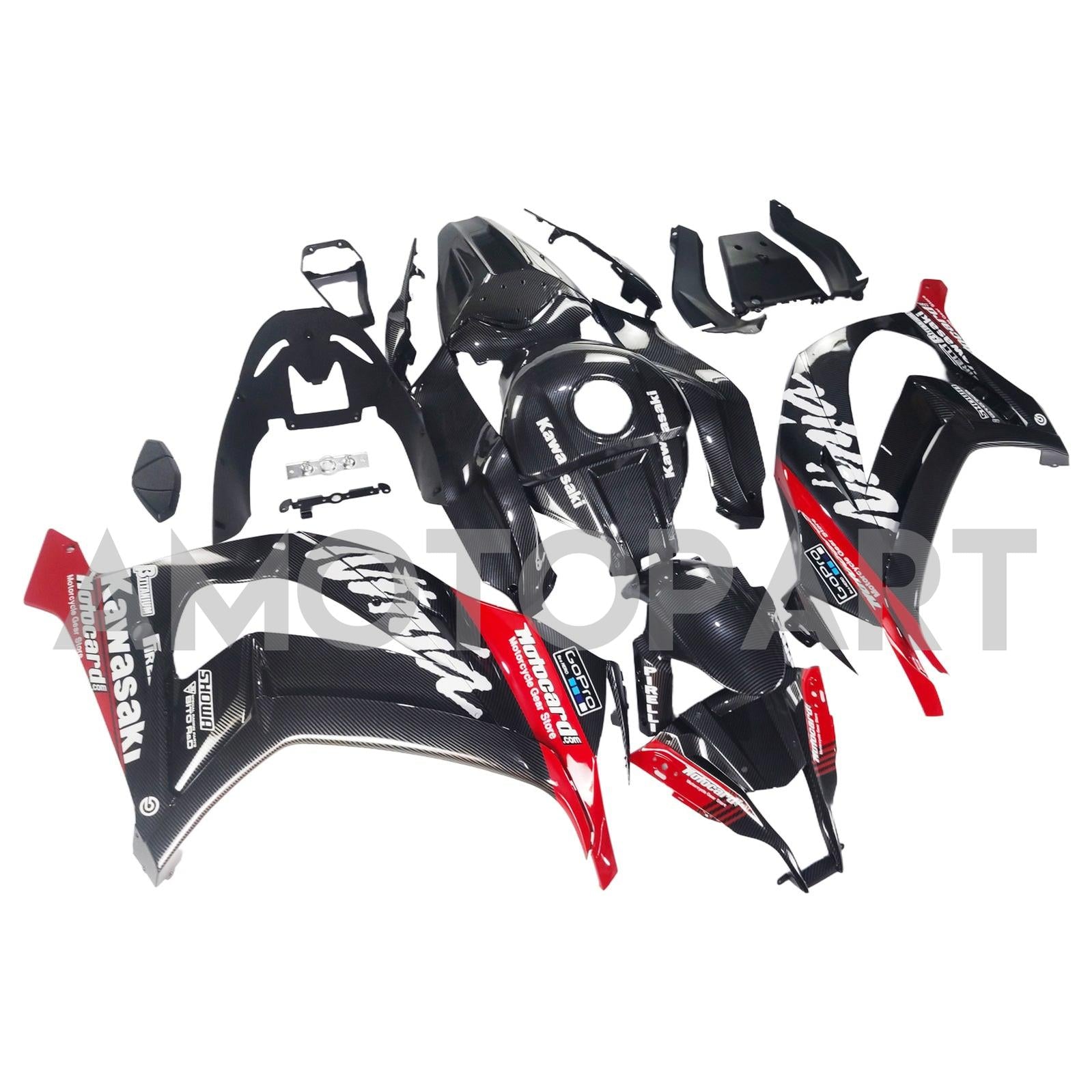 Amotopart 2011-2015 Kawasaki ZX10R Carbon Fiber Pattern Black & Red Fairing Kit