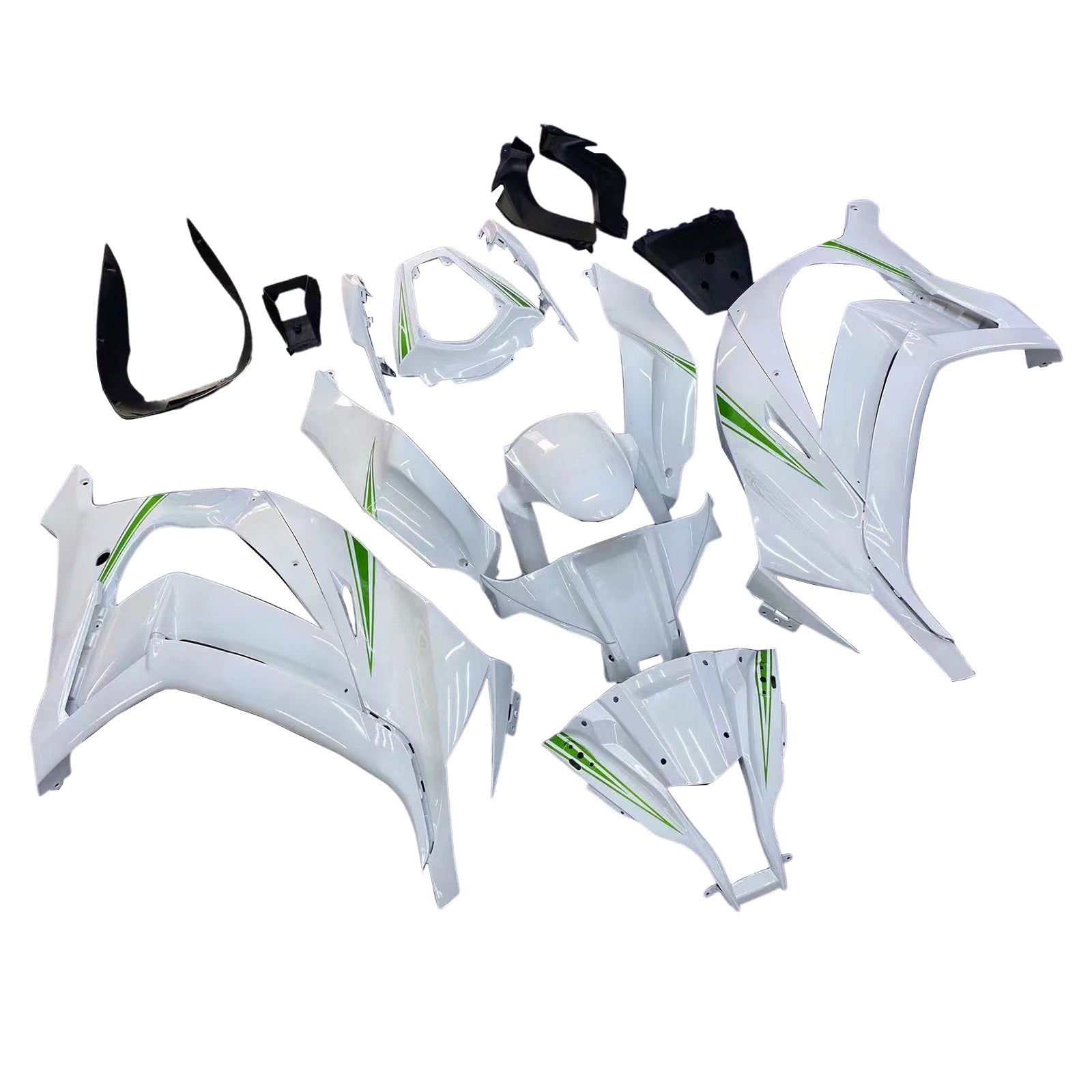 Amotopart 2011-2015 Kawasaki ZX10R Gloss White with Green Line Fairing Kit