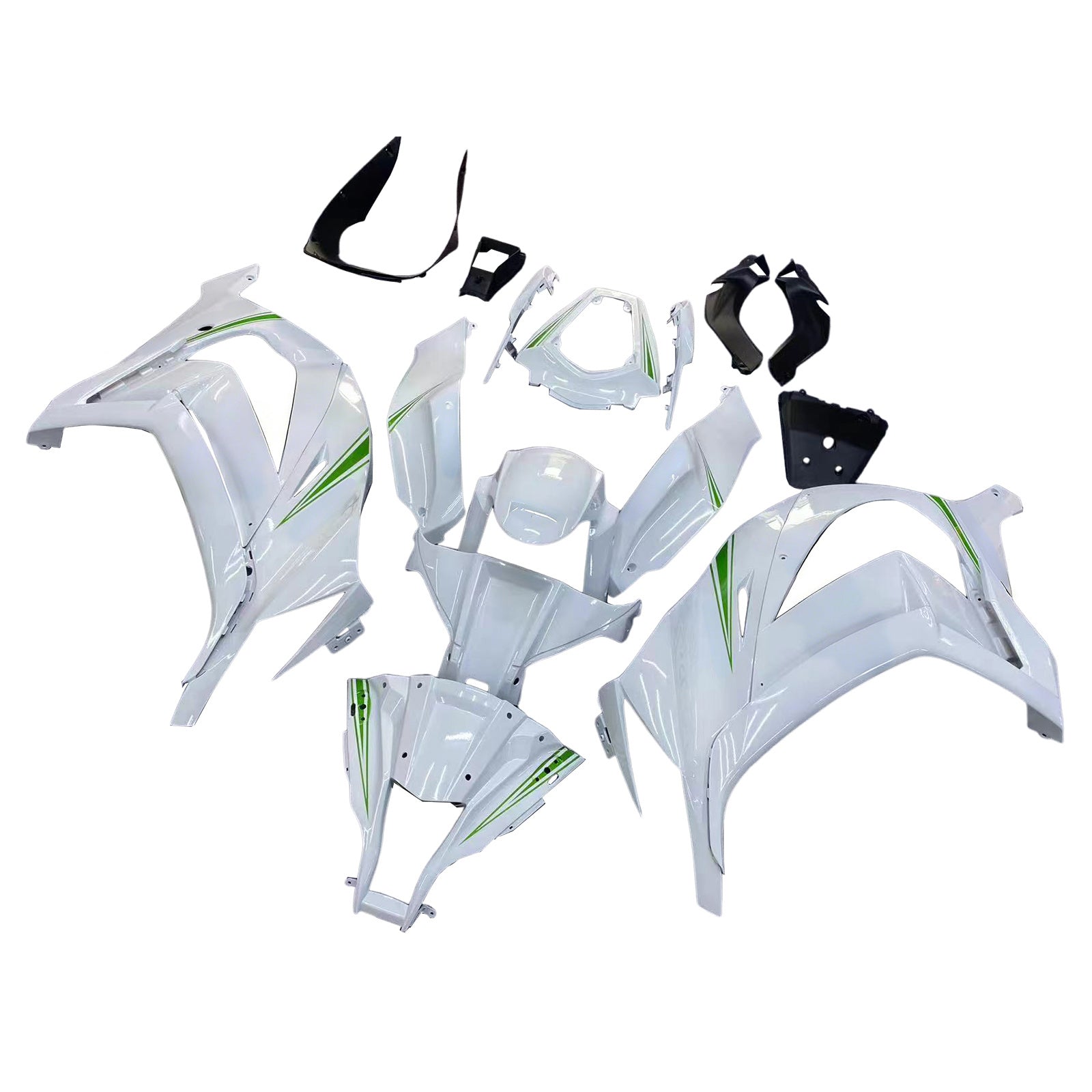 Amotopart 2011-2015 Kawasaki ZX10R Gloss White with Green Line Fairing Kit