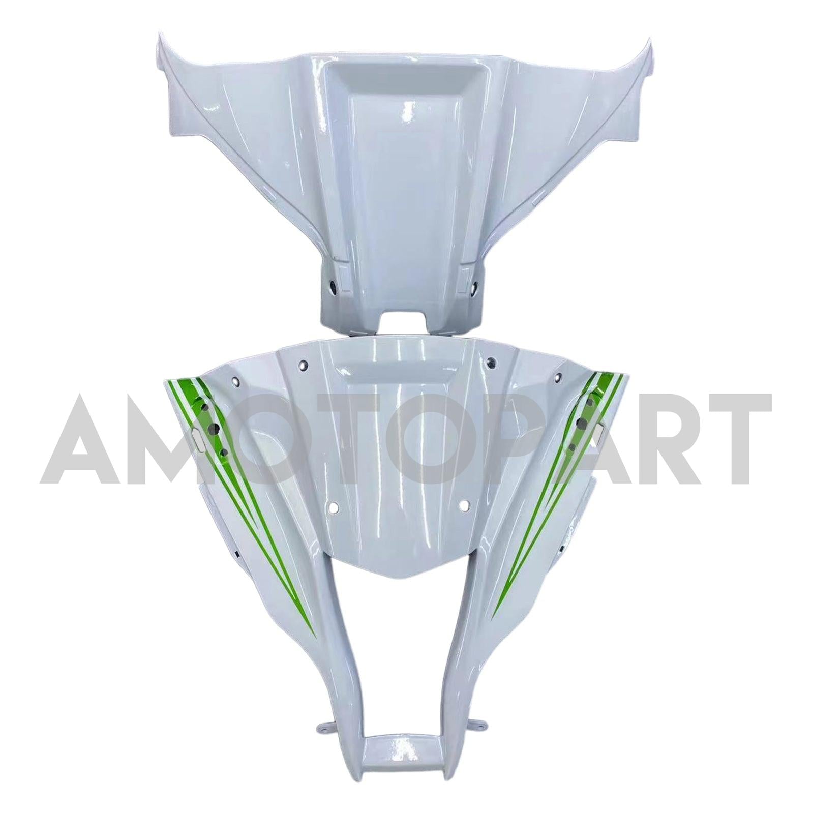 Amotopart 2011-2015 Kawasaki ZX10R Gloss White mit Green Line Abzugskit