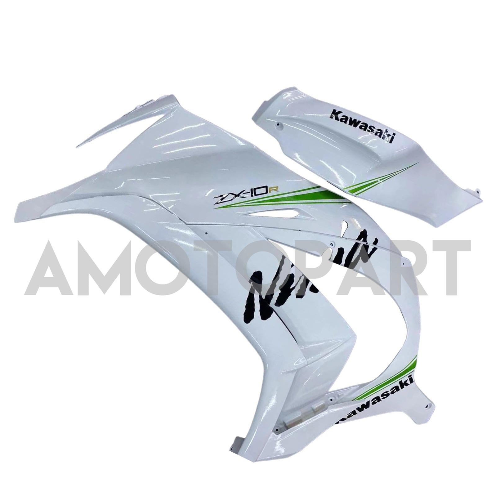 Amotopart 2011-2015 Kawasaki ZX10R Gloss White mit Green Line Abzugskit