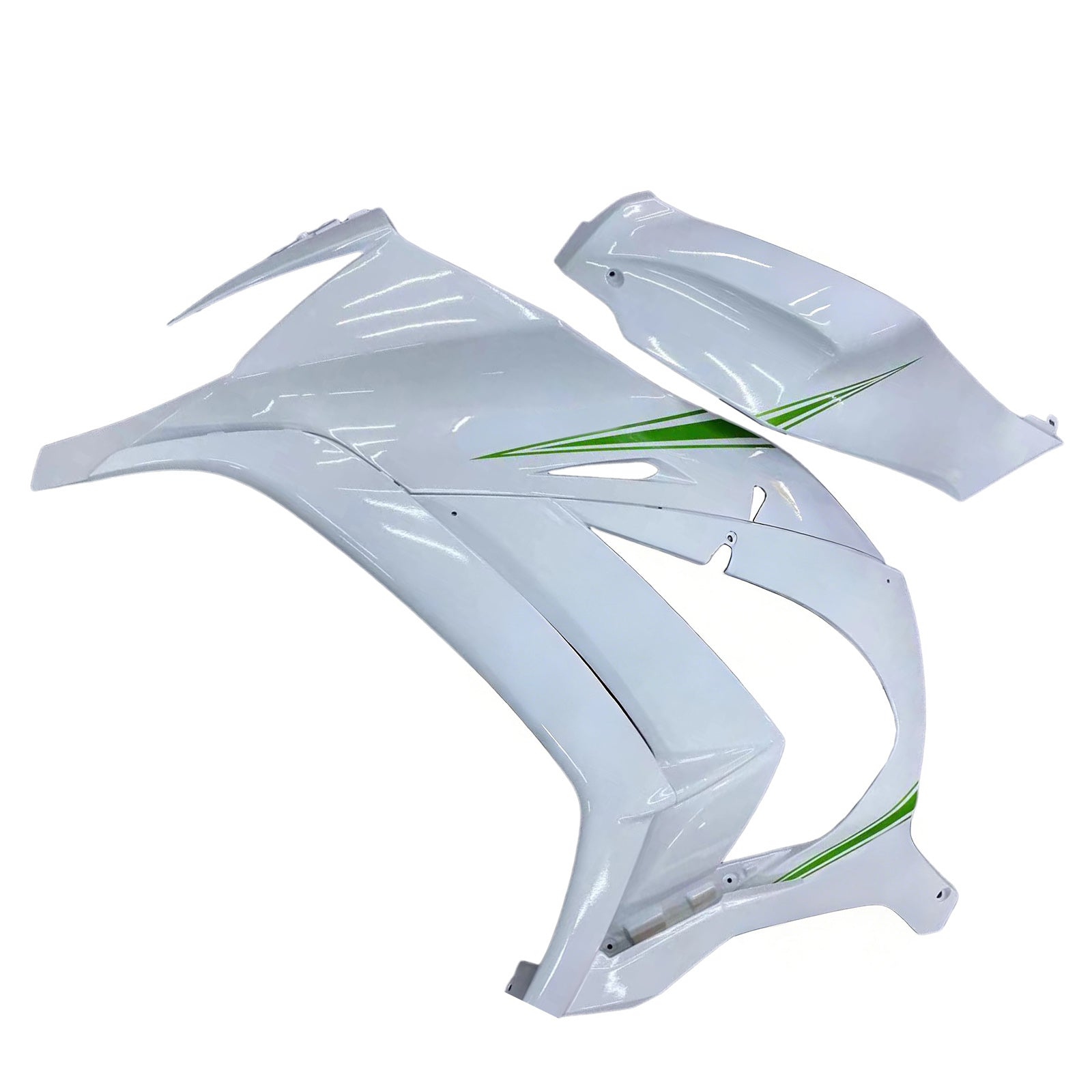 Amotopart 2011-2015 Kawasaki ZX10R Gloss White with Green Line Fairing Kit
